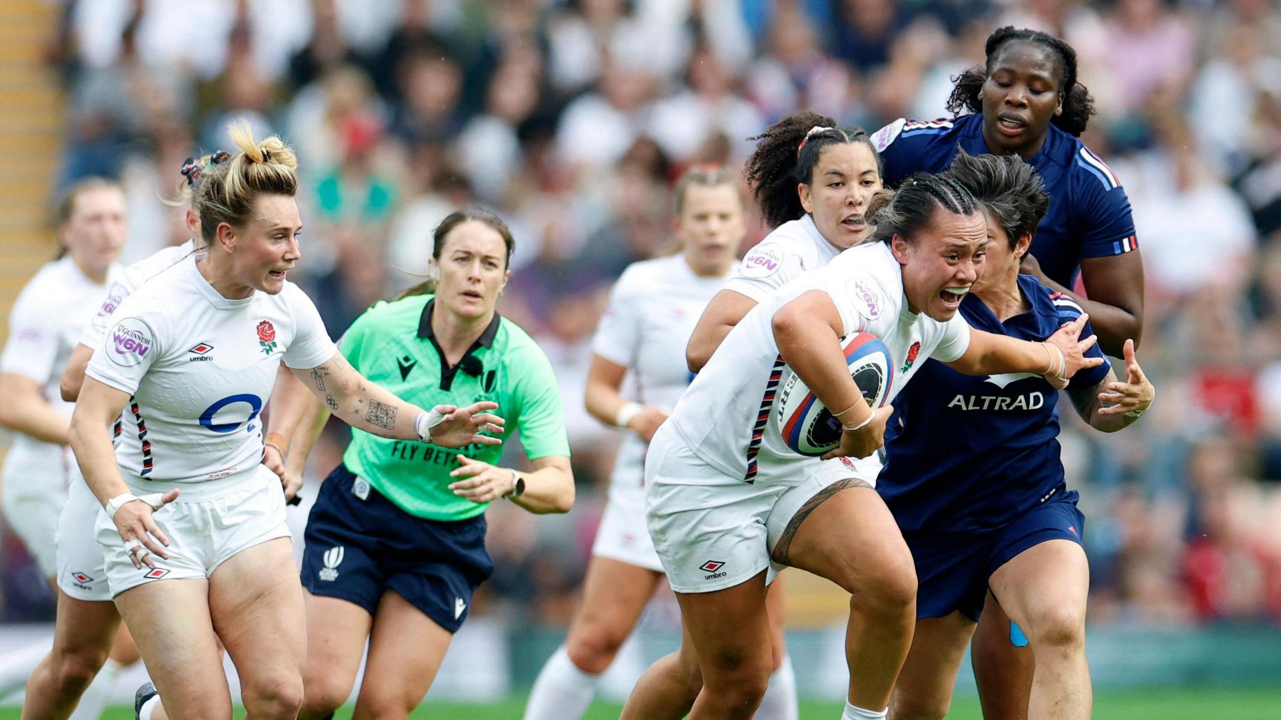 Action from England's Women's Six Nation's win over France.