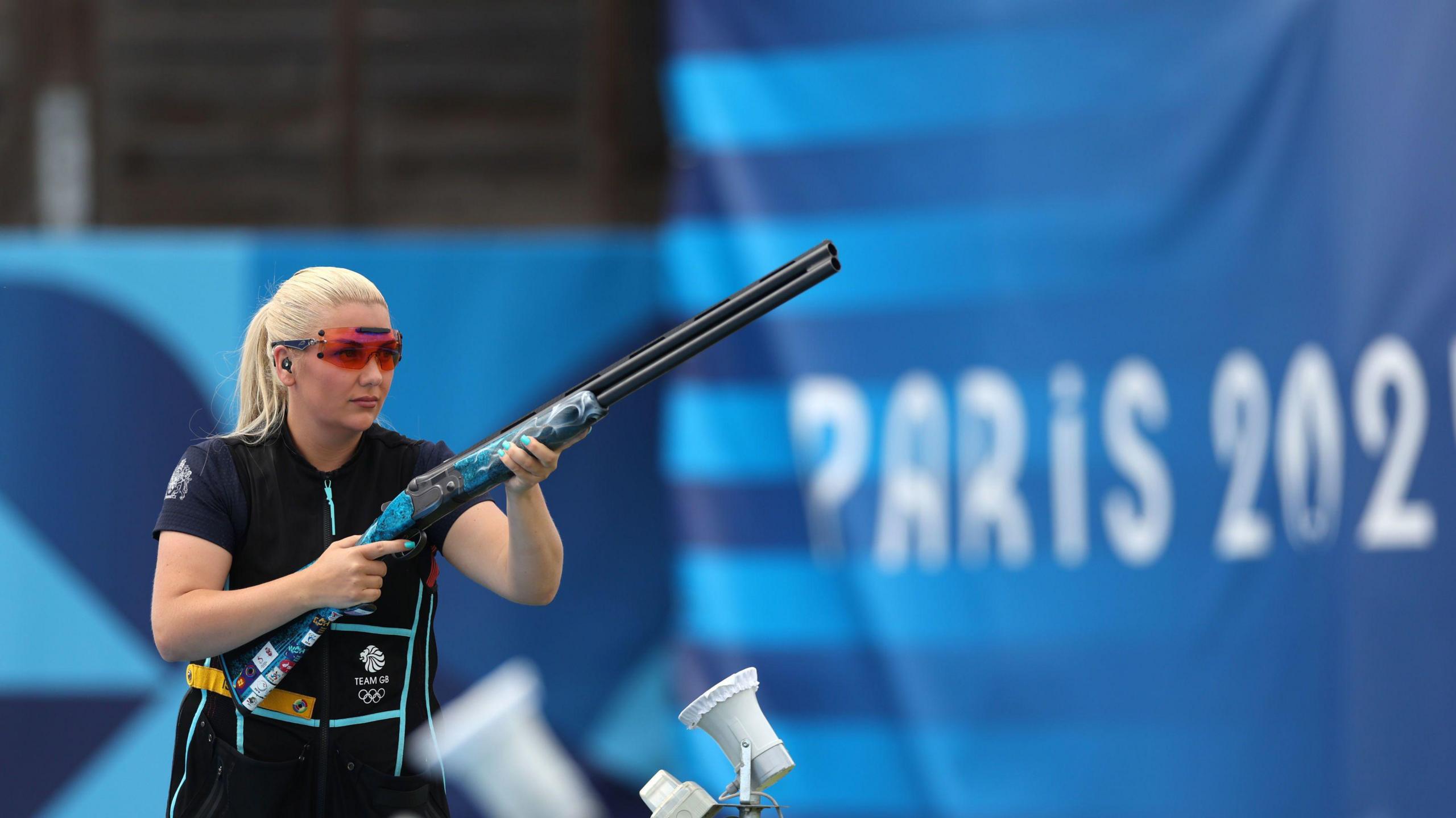 Great Britain's Amber Rutter practising before the Skeet Women's Final at the Chateauroux Shooting Centre on the ninth day of the 2024 Paris Olympic Games in France. 