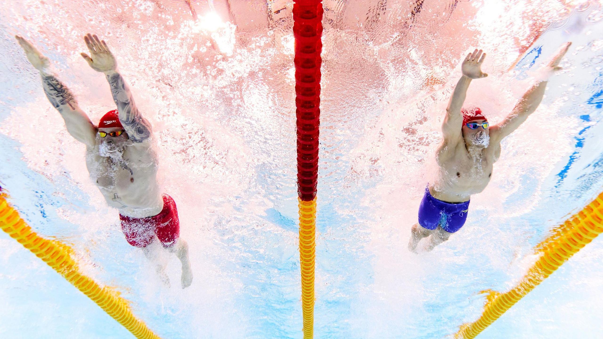 Underwater shot of Adam Ramsay-Peaty (left) and Filip Nowacki in the 100m breaststroke