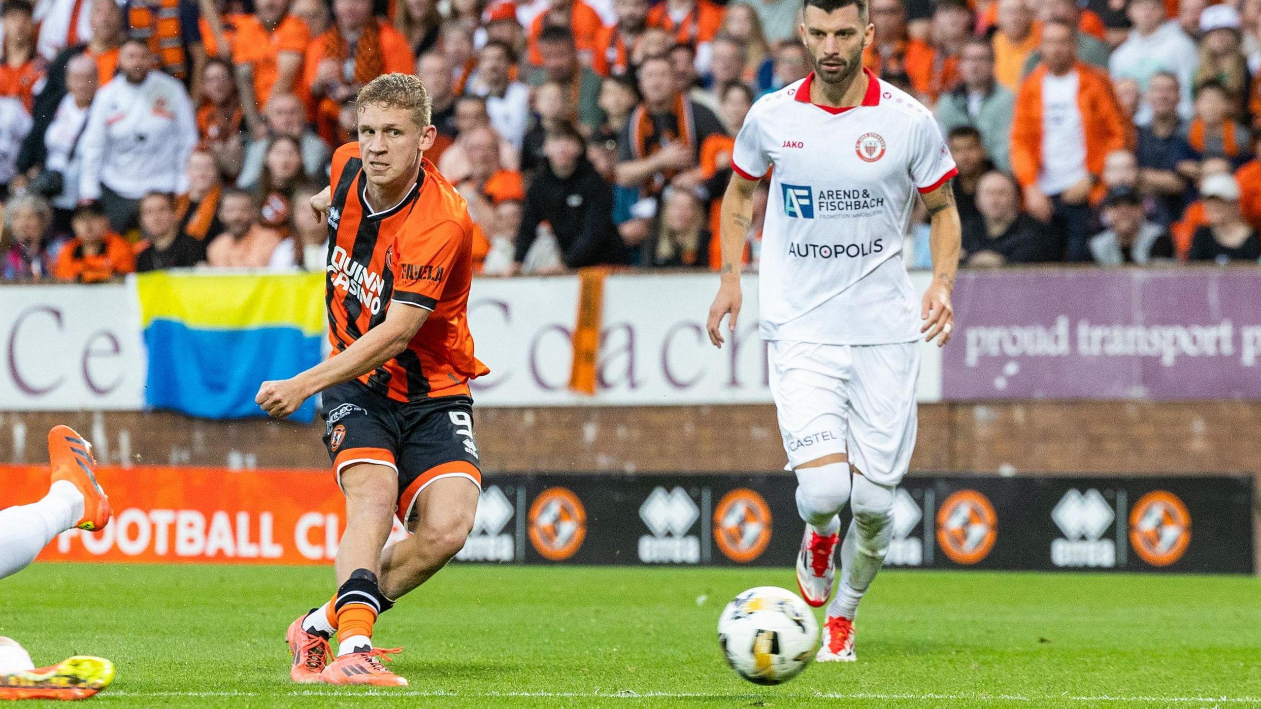 Zac Sapsford scores his first goal for Dundee United
