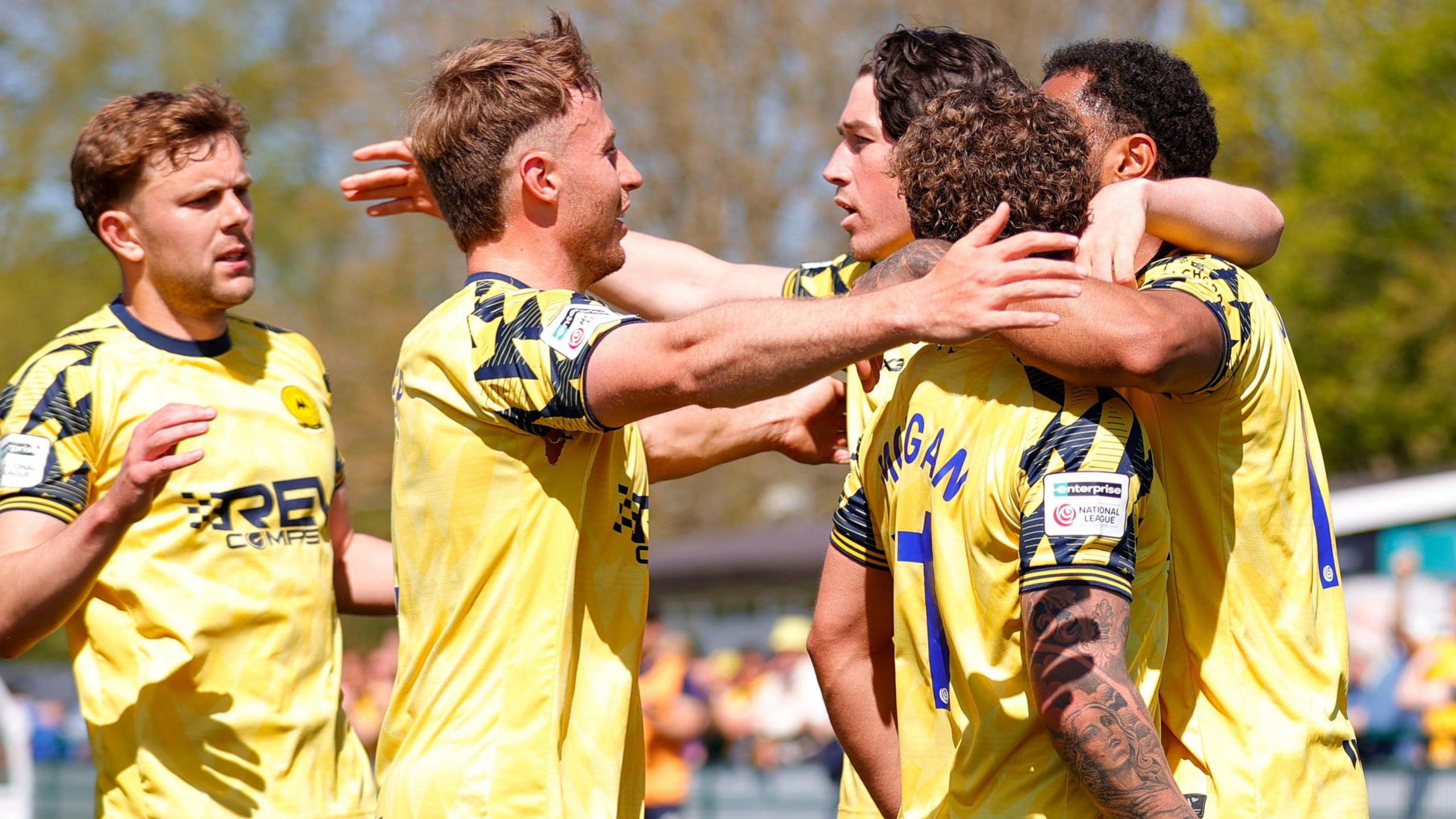 Torquay united celebrate a goal at Tonbridge Angels