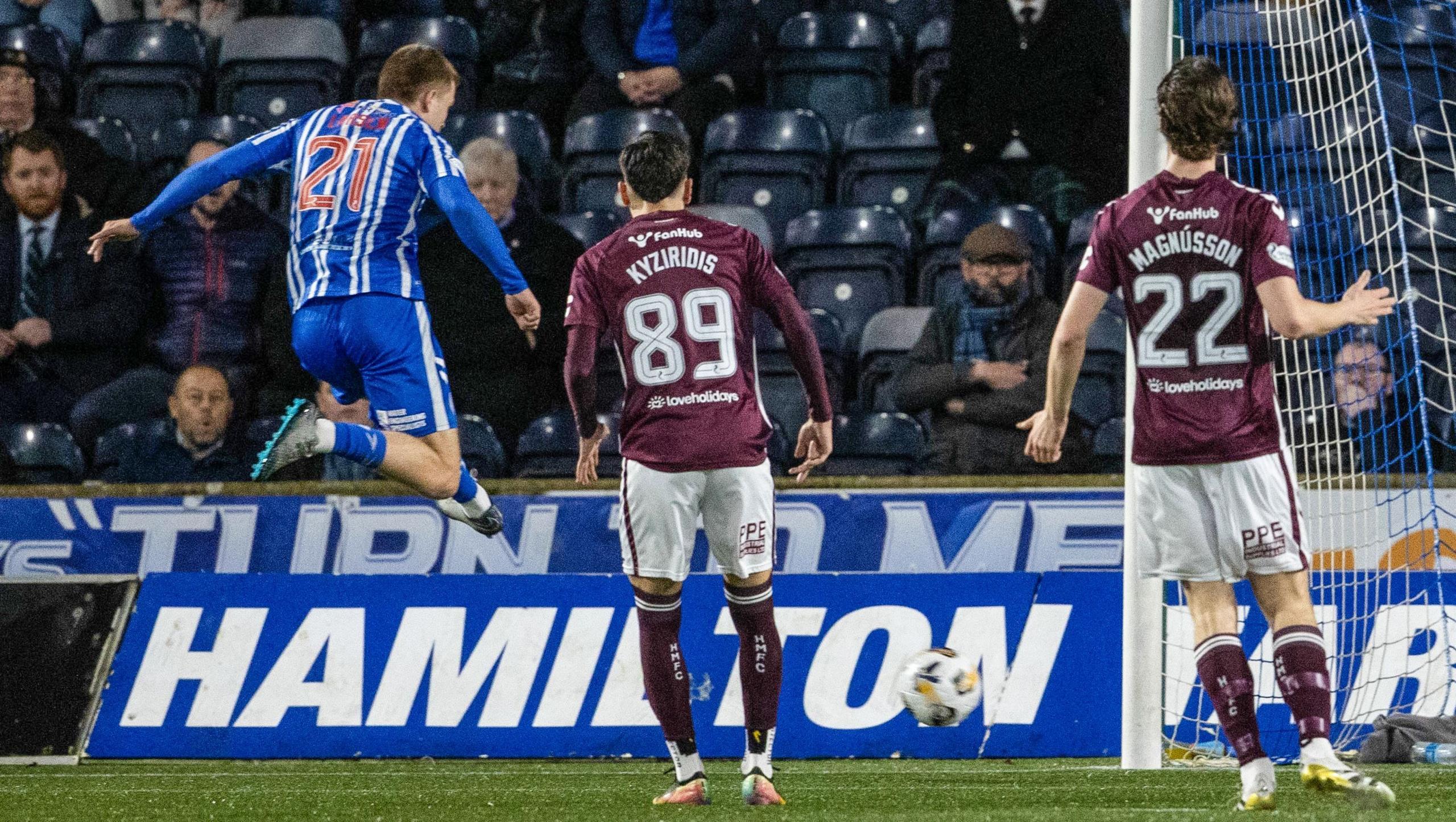 Michael Schonning-Larsen scores for Kilmarnock against Hearts