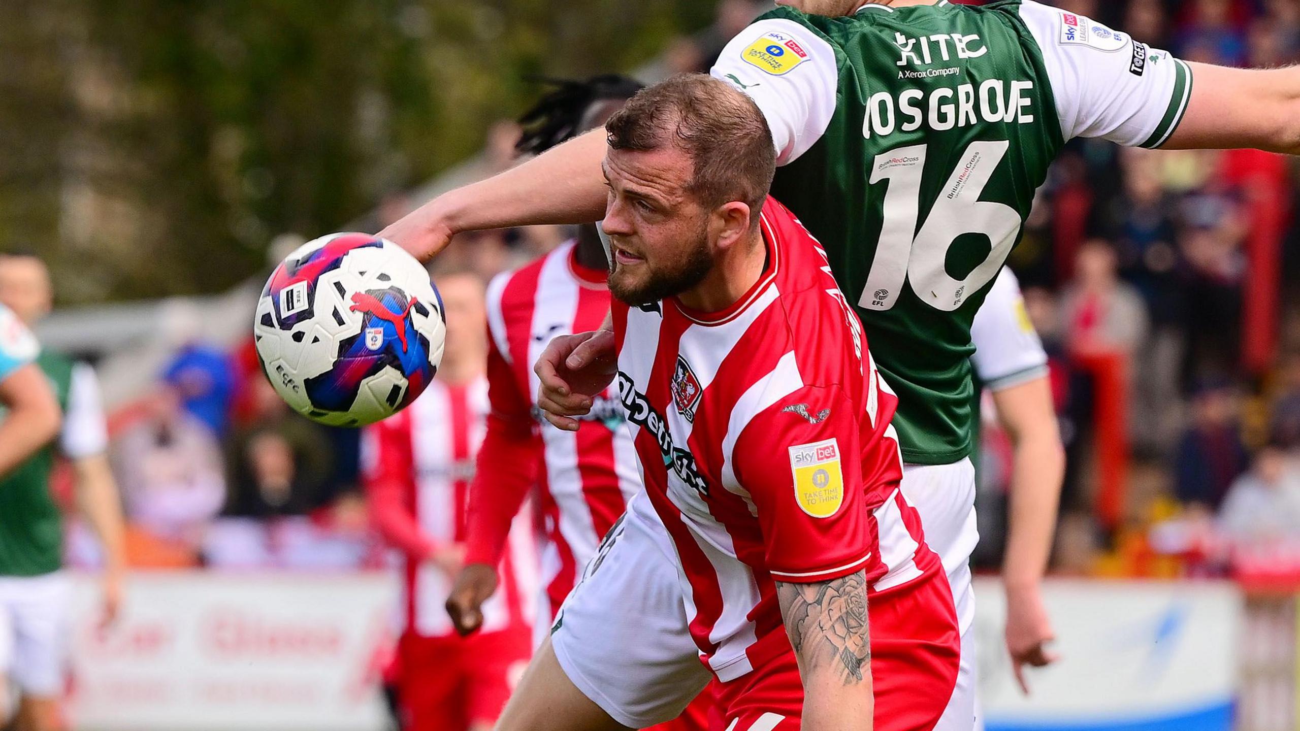 Pierce Sweeney attacks the ball against Plymouth Argyle