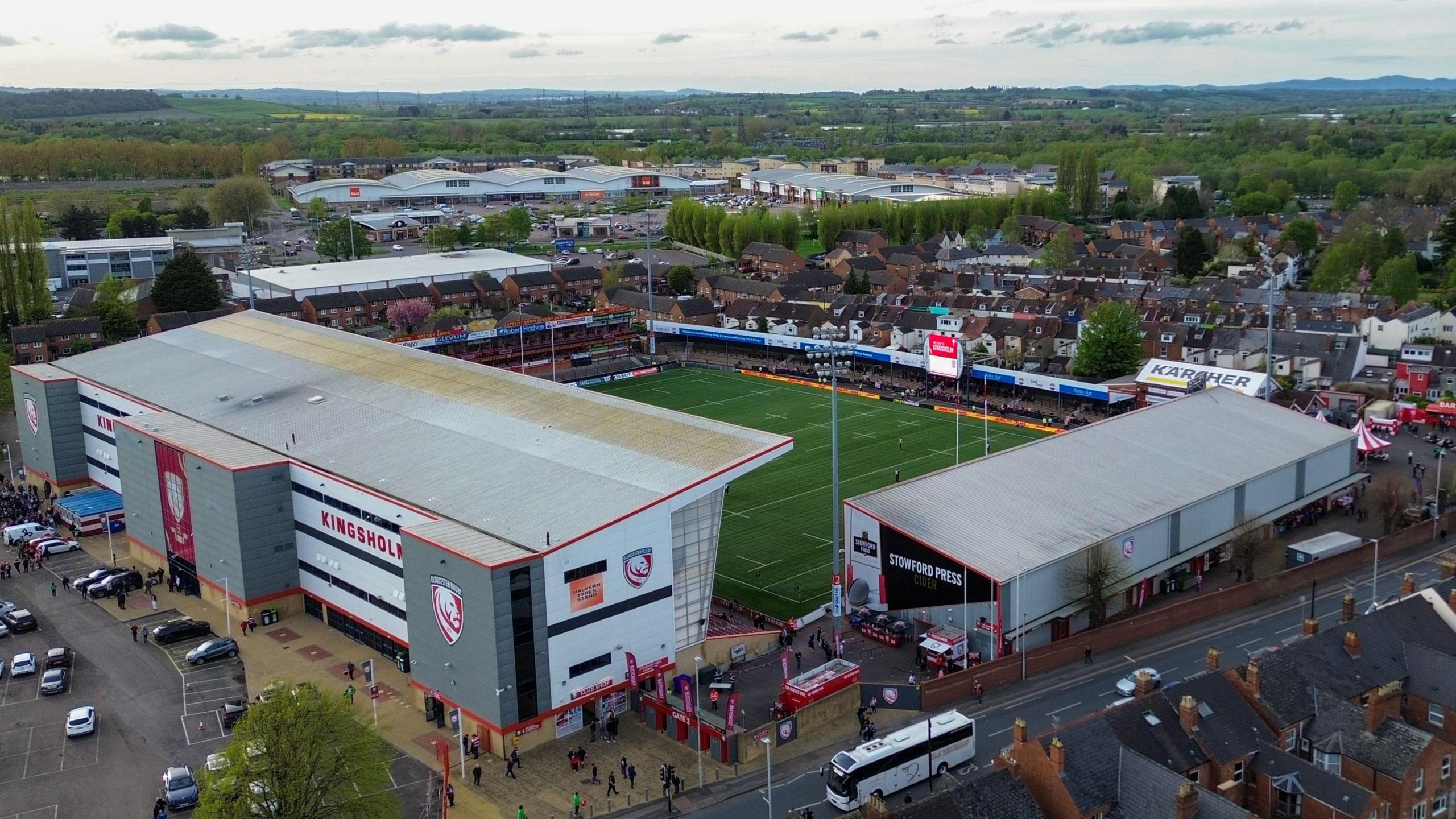 A view from the sky of Kingsholm Stadium