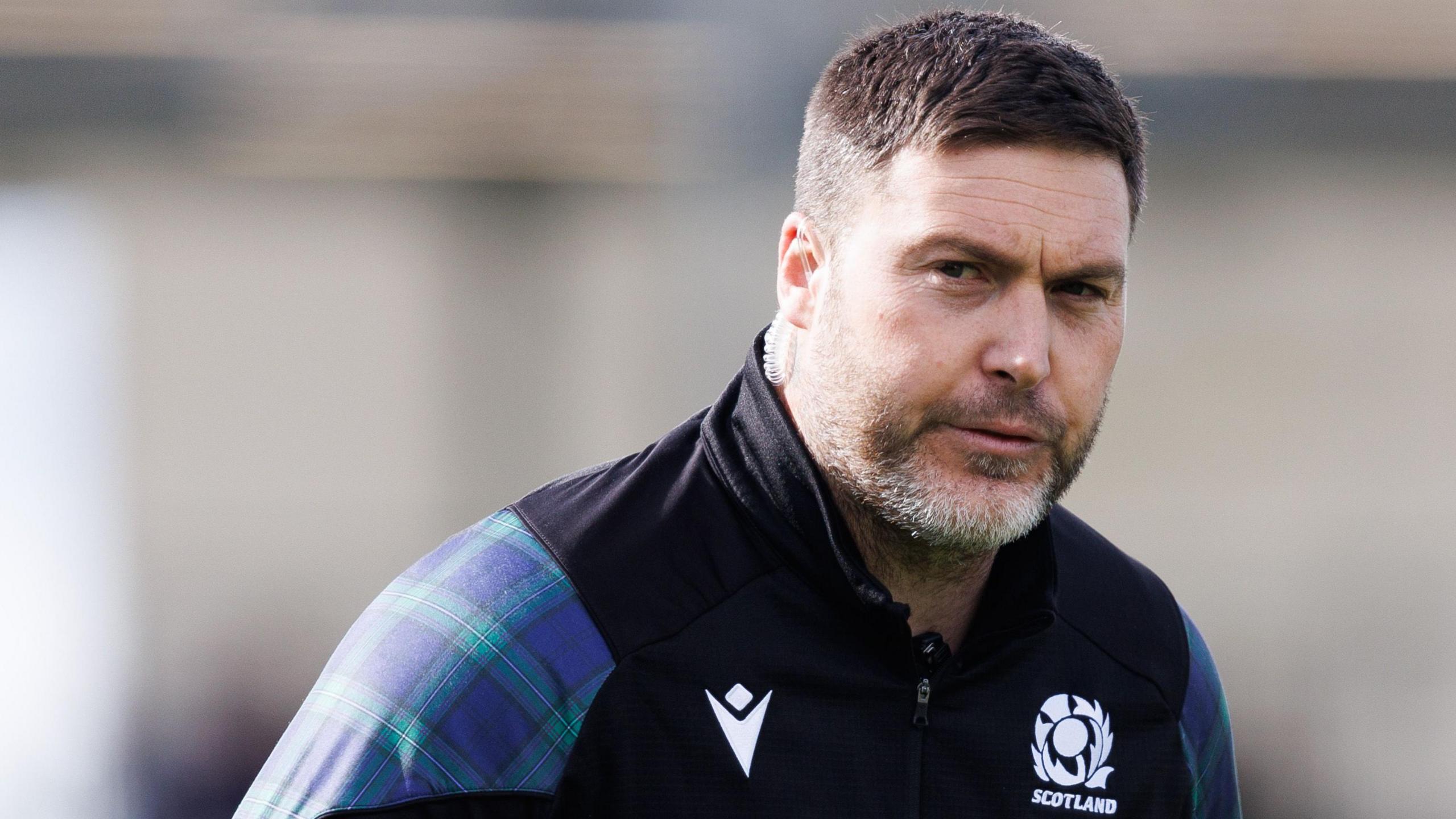 Scotland coach Matt Banahan ahead a Guinness Women's Six Nations match between Scotland and France at Hive Stadium