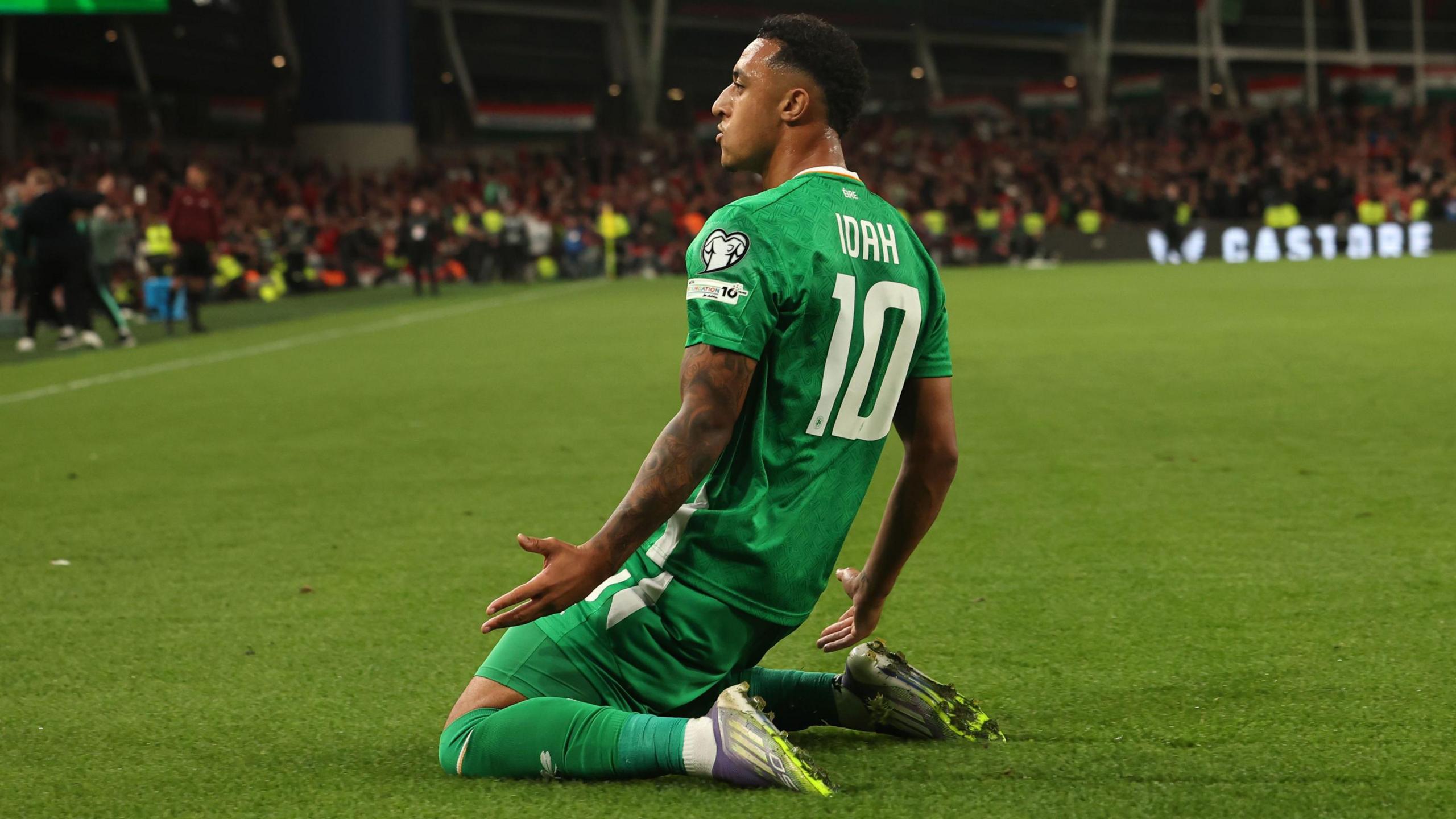 Adam Idah celebrates after scoring for Republic of Ireland against Hungary