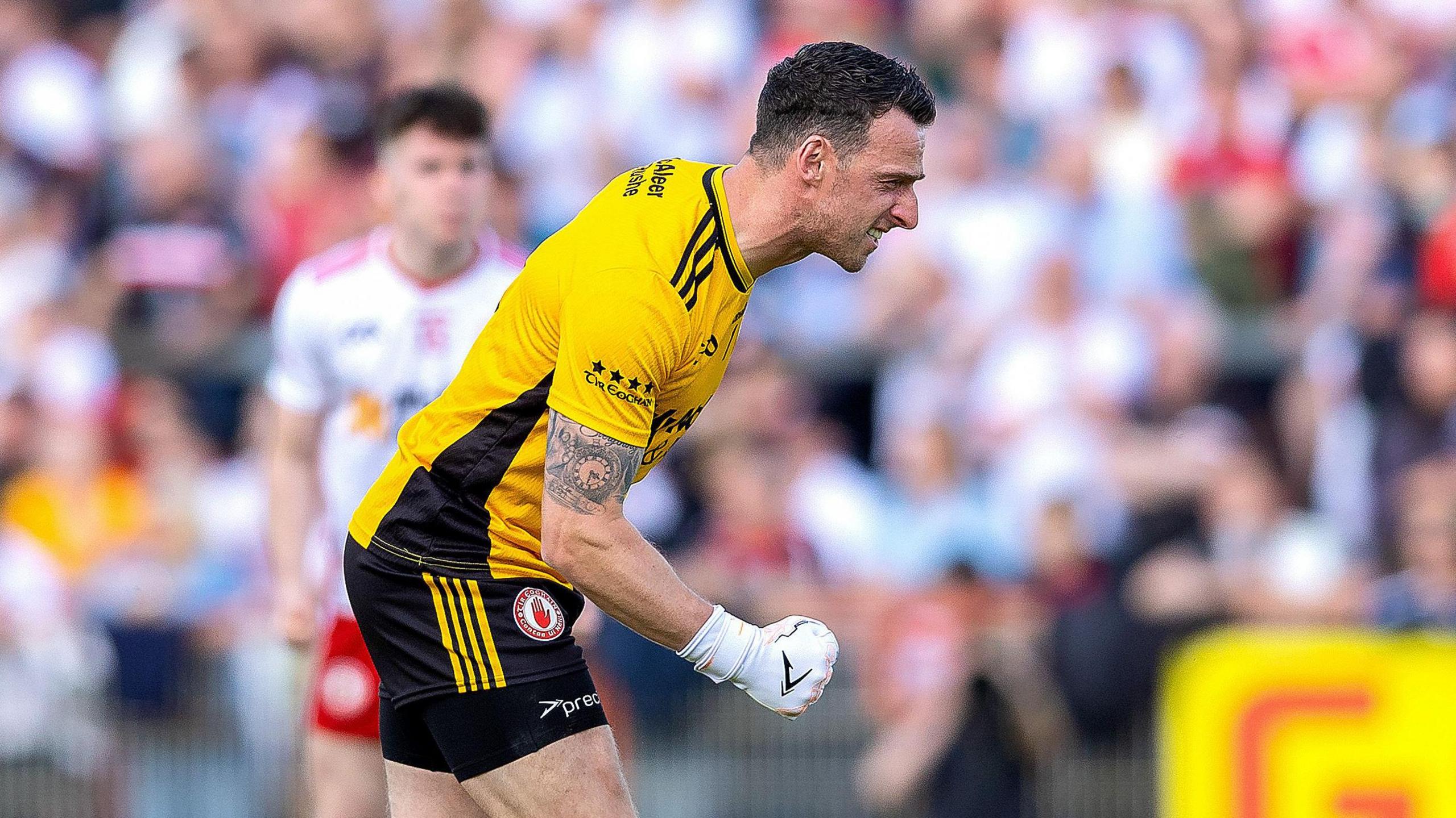 Niall Morgan celebrates a late two-pointer for Tyrone at Healy Park against Mayo
