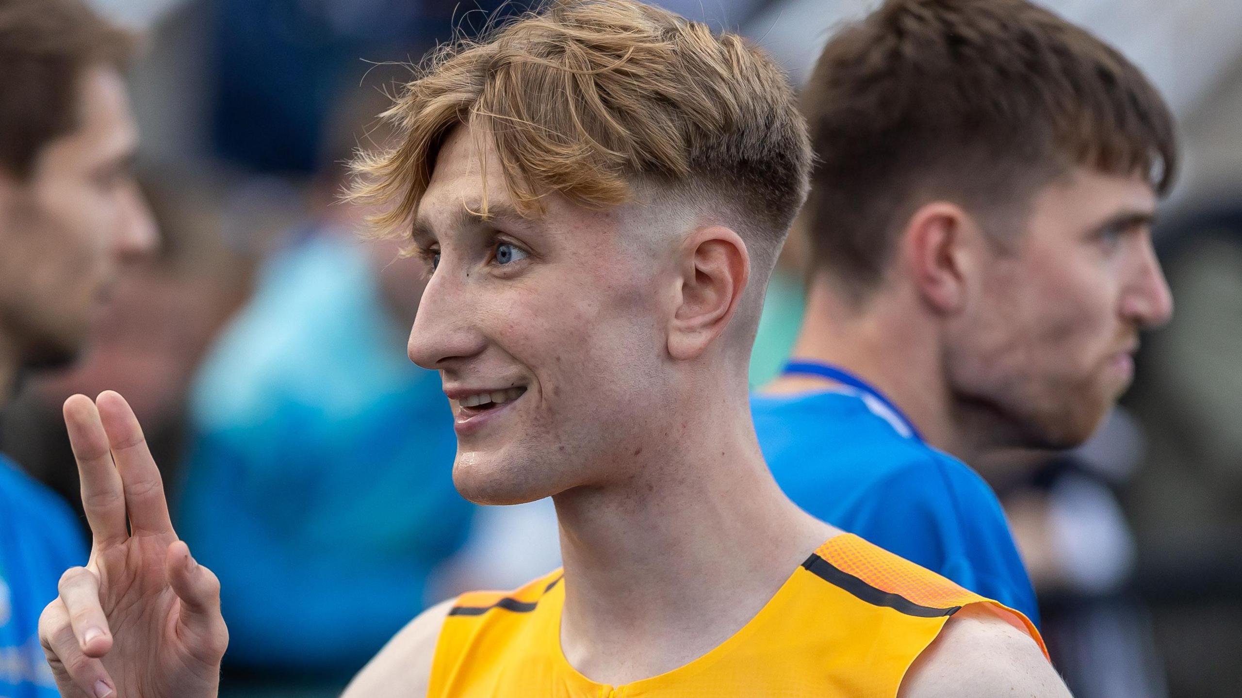 Nick Griggs shows his delight after his huge 5,000m personal best at Morton Games