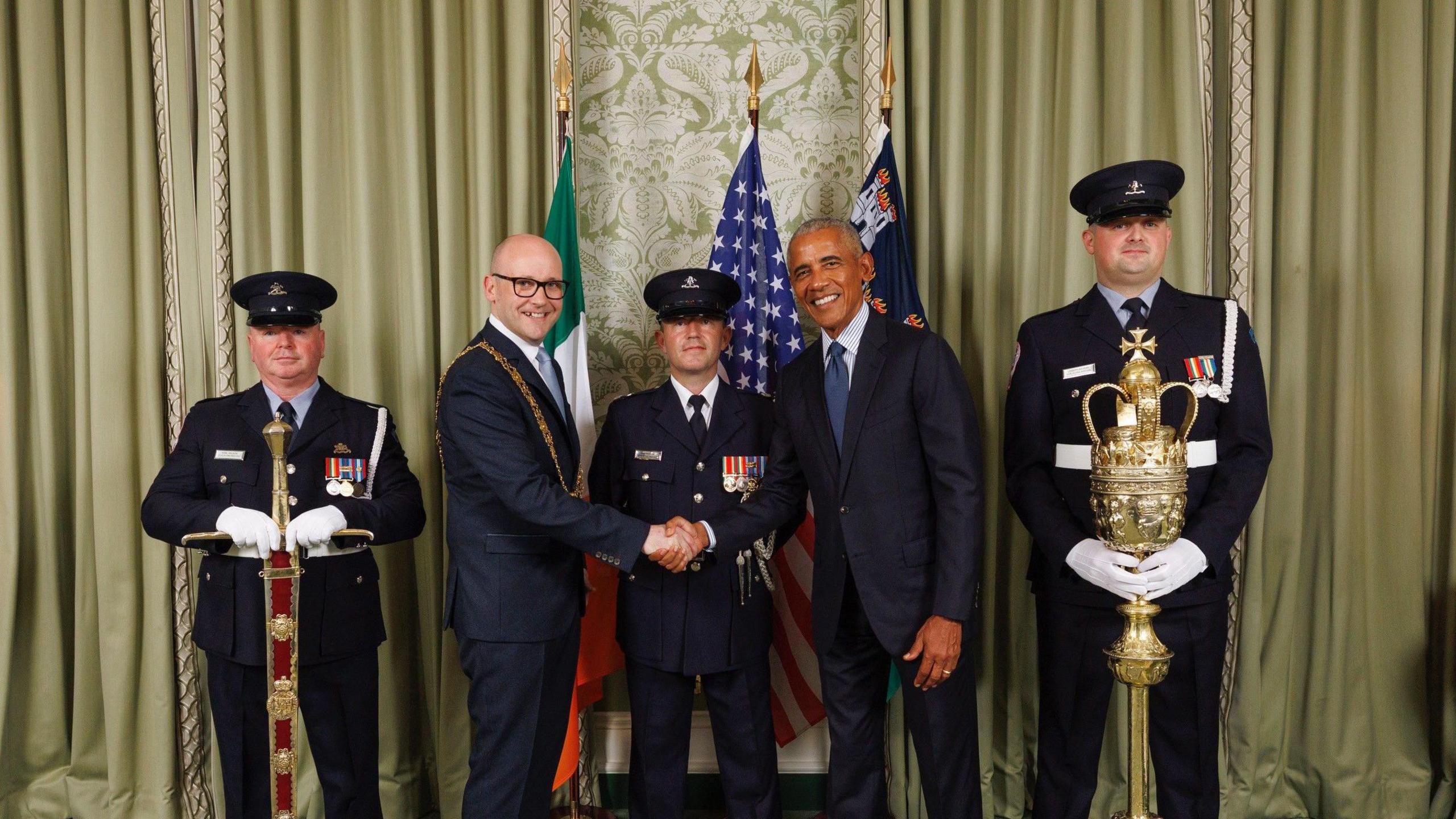 andout photo courtesy of Conor McCabe of the Lord Mayor of Dublin, Councillor Ray McAdam, who formally awarded former US President Barack Obama the Freedom of the City of Dublin this afternoon in recognition of his historic achievements, commitment to equality, and long-standing contribution to public life. Issue date: Thursday September 25, 2025. PA Photo. Photo credit should read: Conor McCabe/PA Wire
NOTE TO EDITORS: This handout photo may only be used in for editorial reporting purposes for the contemporaneous illustration of events, things or the people in the image or facts mentioned in the caption. Reuse of the picture may require further permission from the copyright holder.