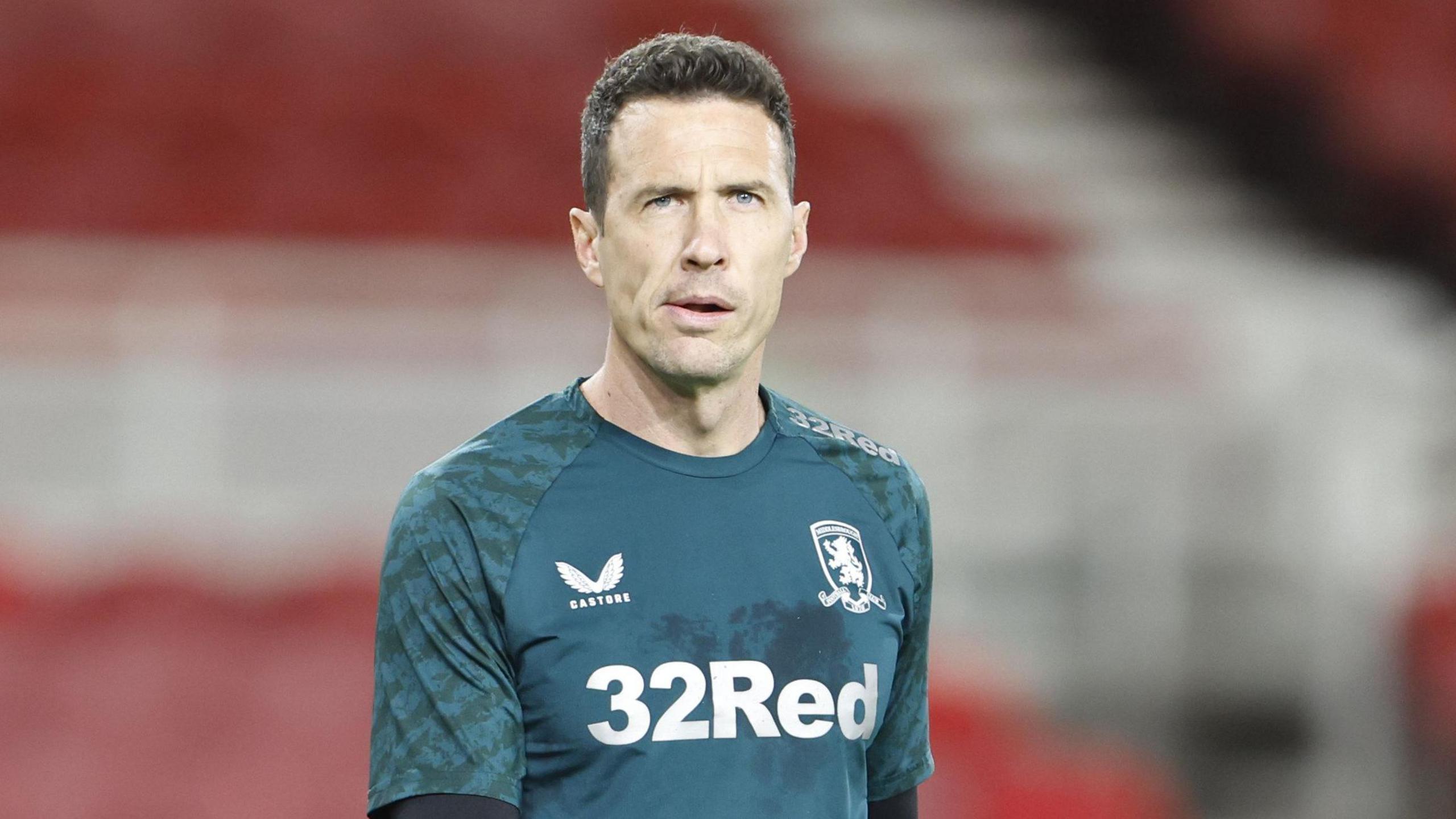 Jon McLaughlin in Middlesbrough training gear, warming up ahead of a home match last season