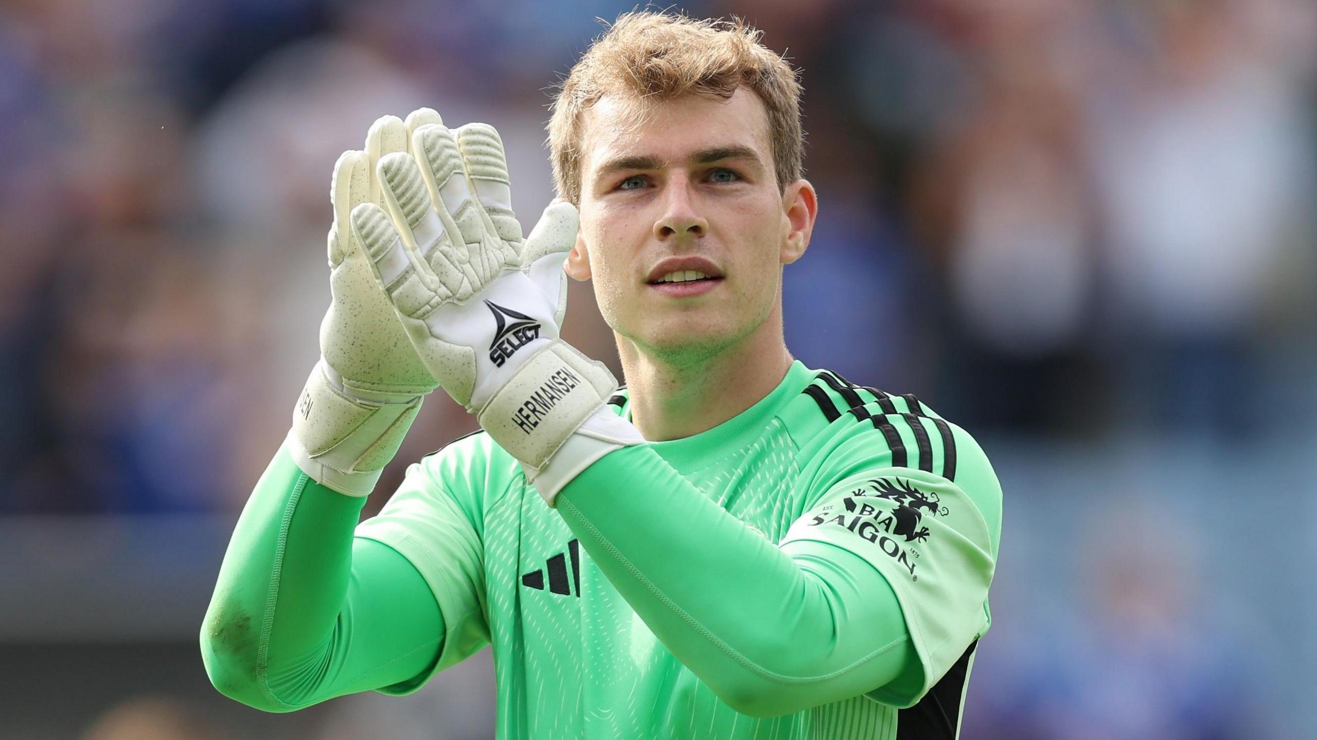 Mads Hermansen playing for Leicester
