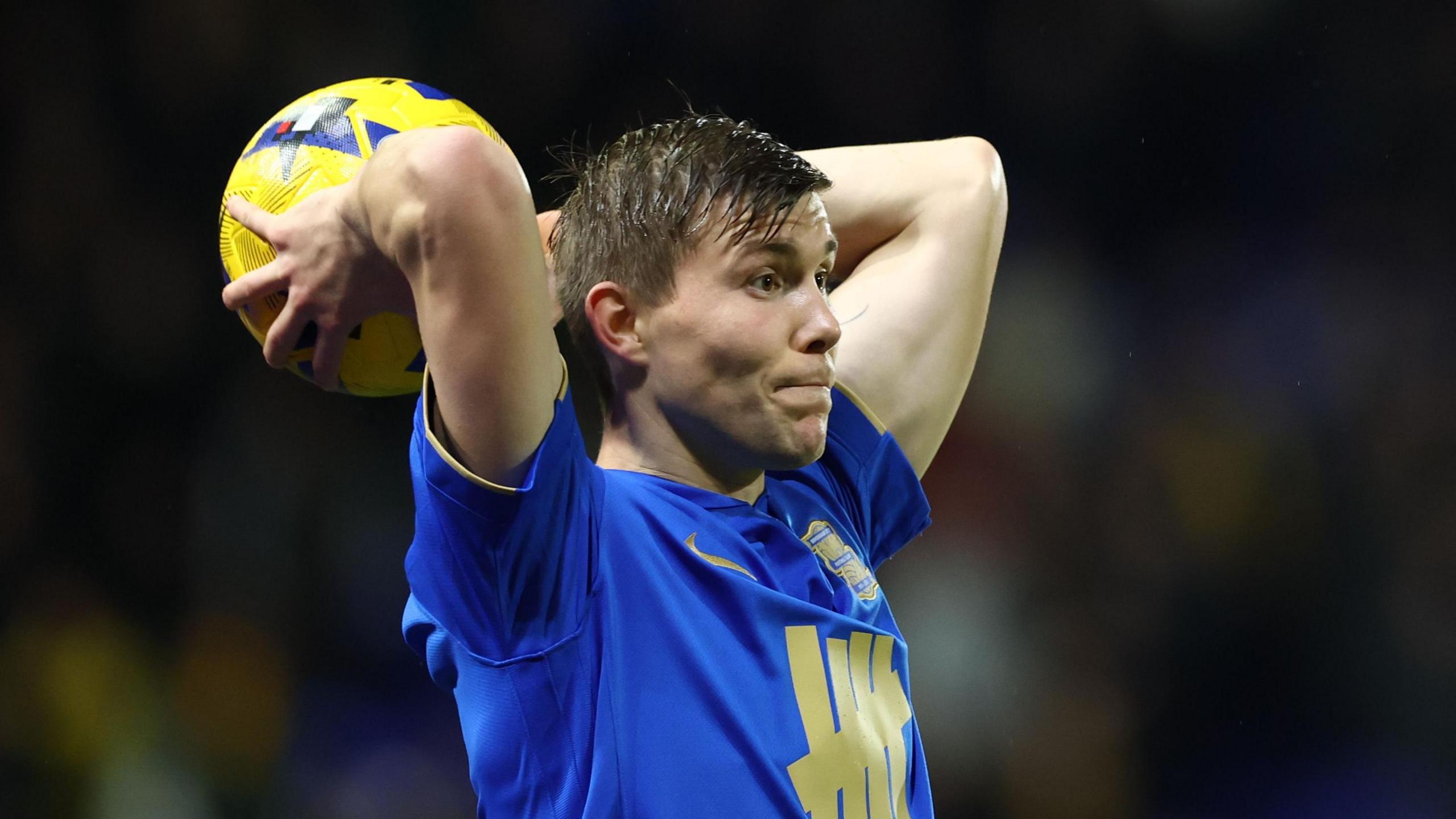 Alfons Sampsted taking a throw in for Birmingham City.