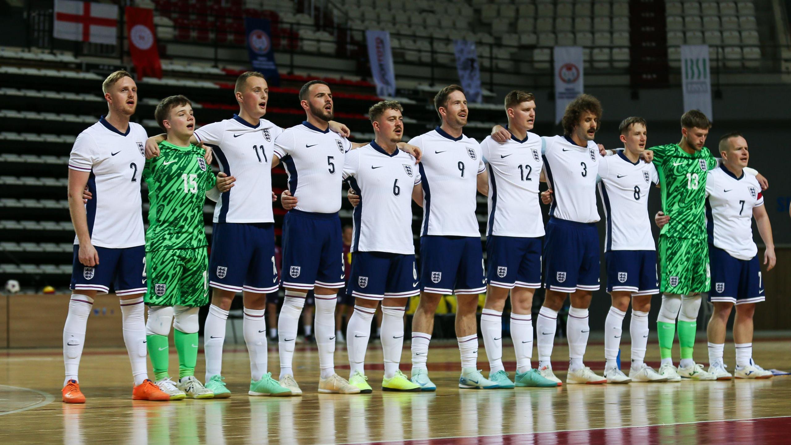 England Partially Sighted team singing the national anthem before a game