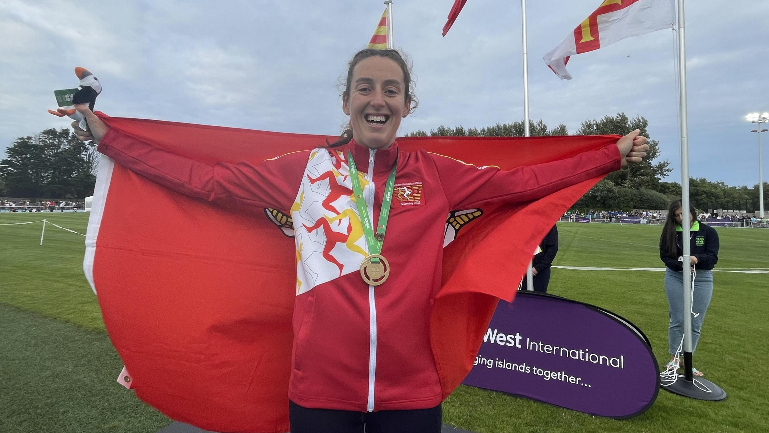 Rachael Franklin with a Manx flag