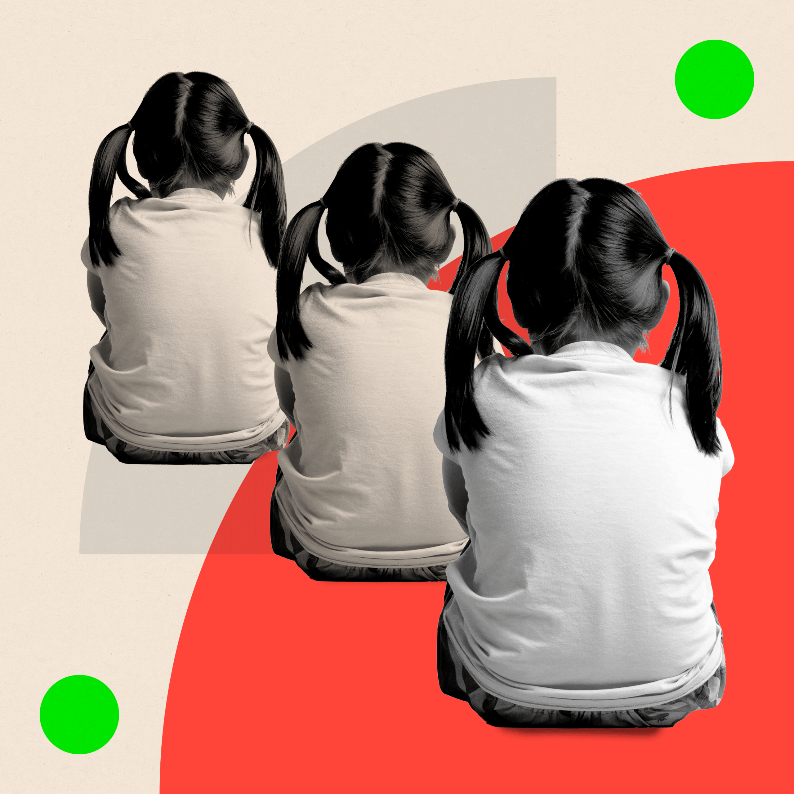 Treated image of a three little girls sitting with their back turned to the camera