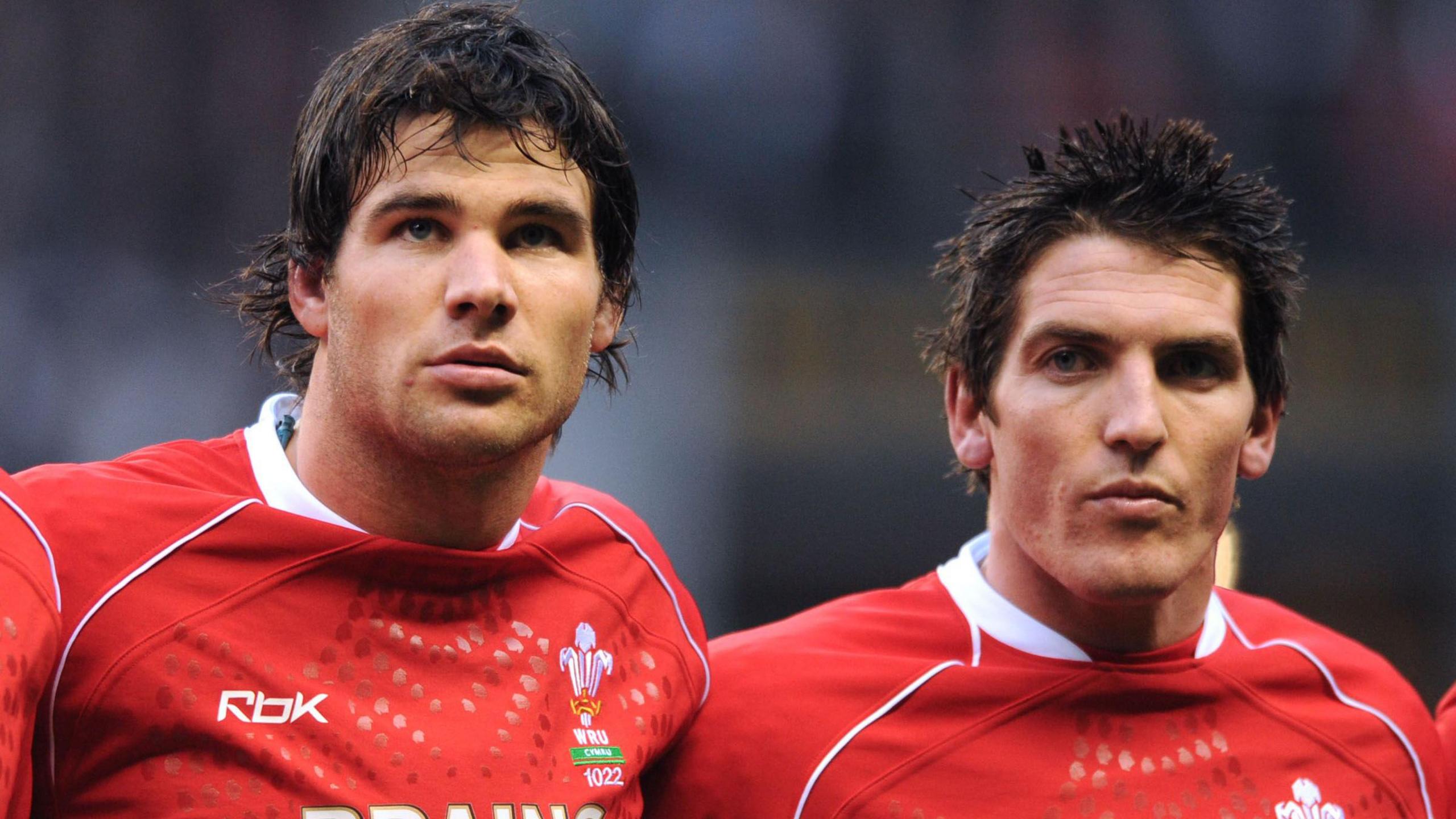 Half-backs Mike Phillips and James Hook lining up for Wales