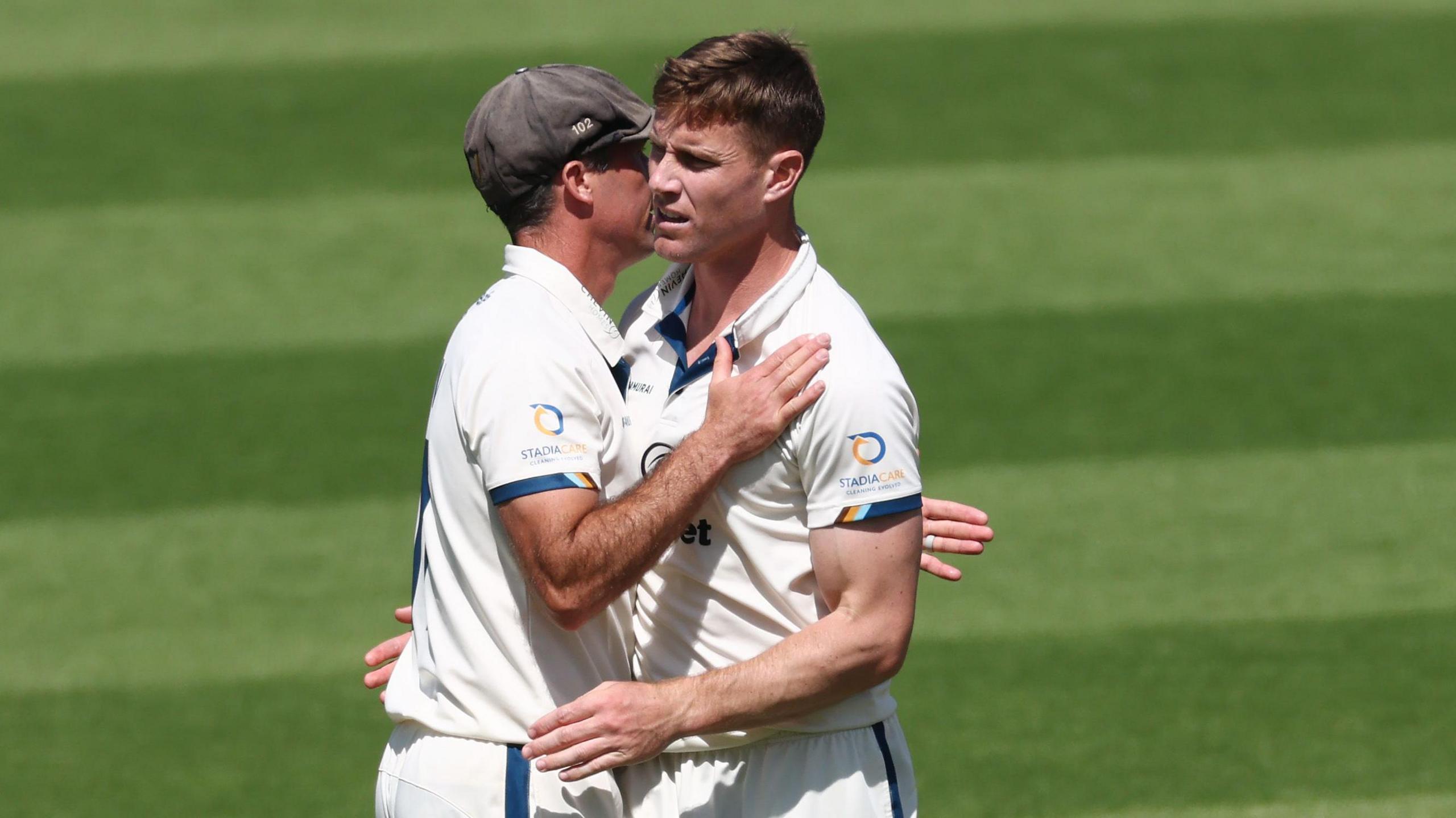 Luis Reece takes a wicket for Derbyshire