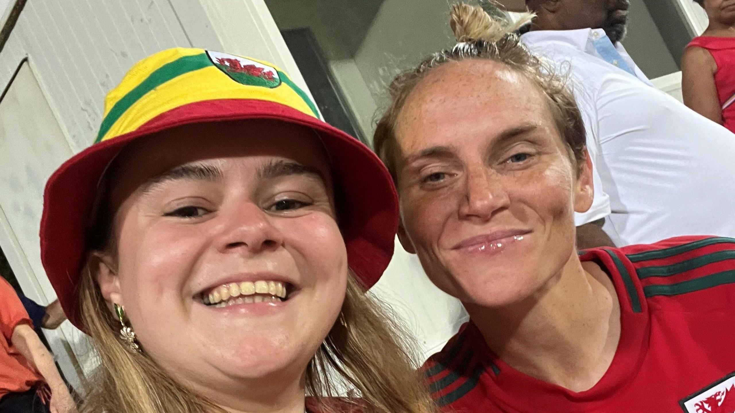 Cerian Jenkins and Jess Fishlock at a game 