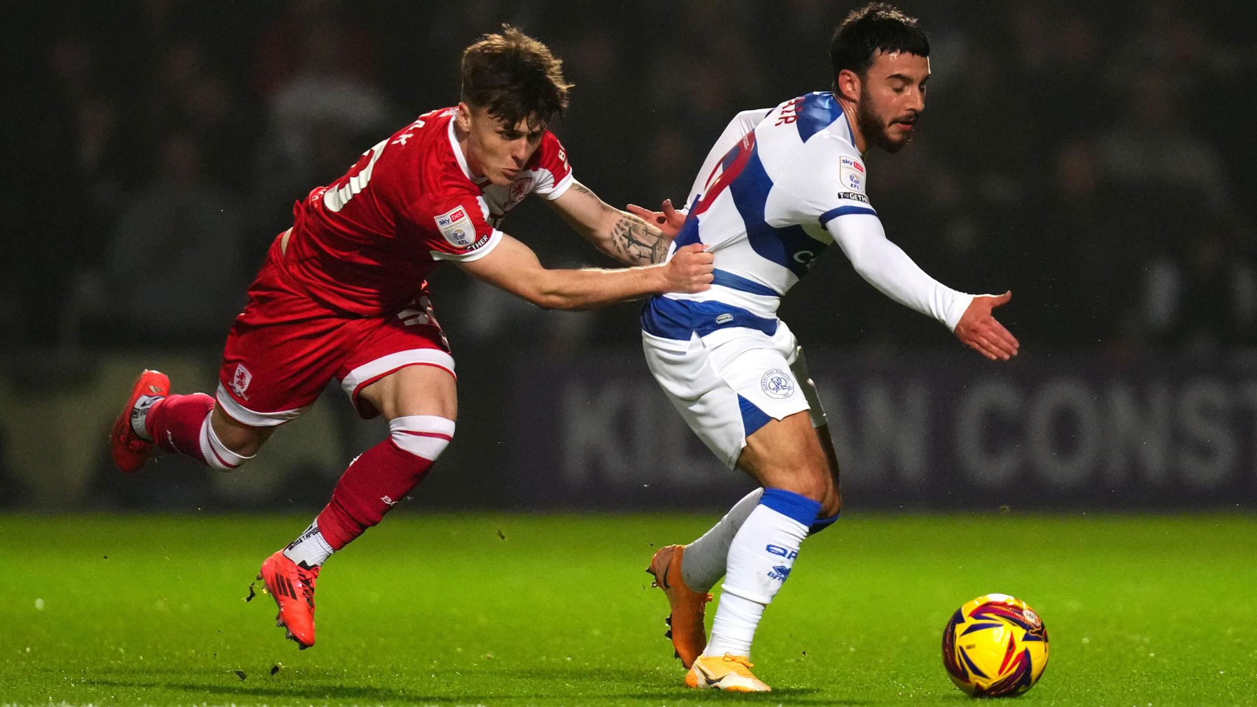 Middlesbrough's Ben Doak tugs Ilias Chair of QPR back