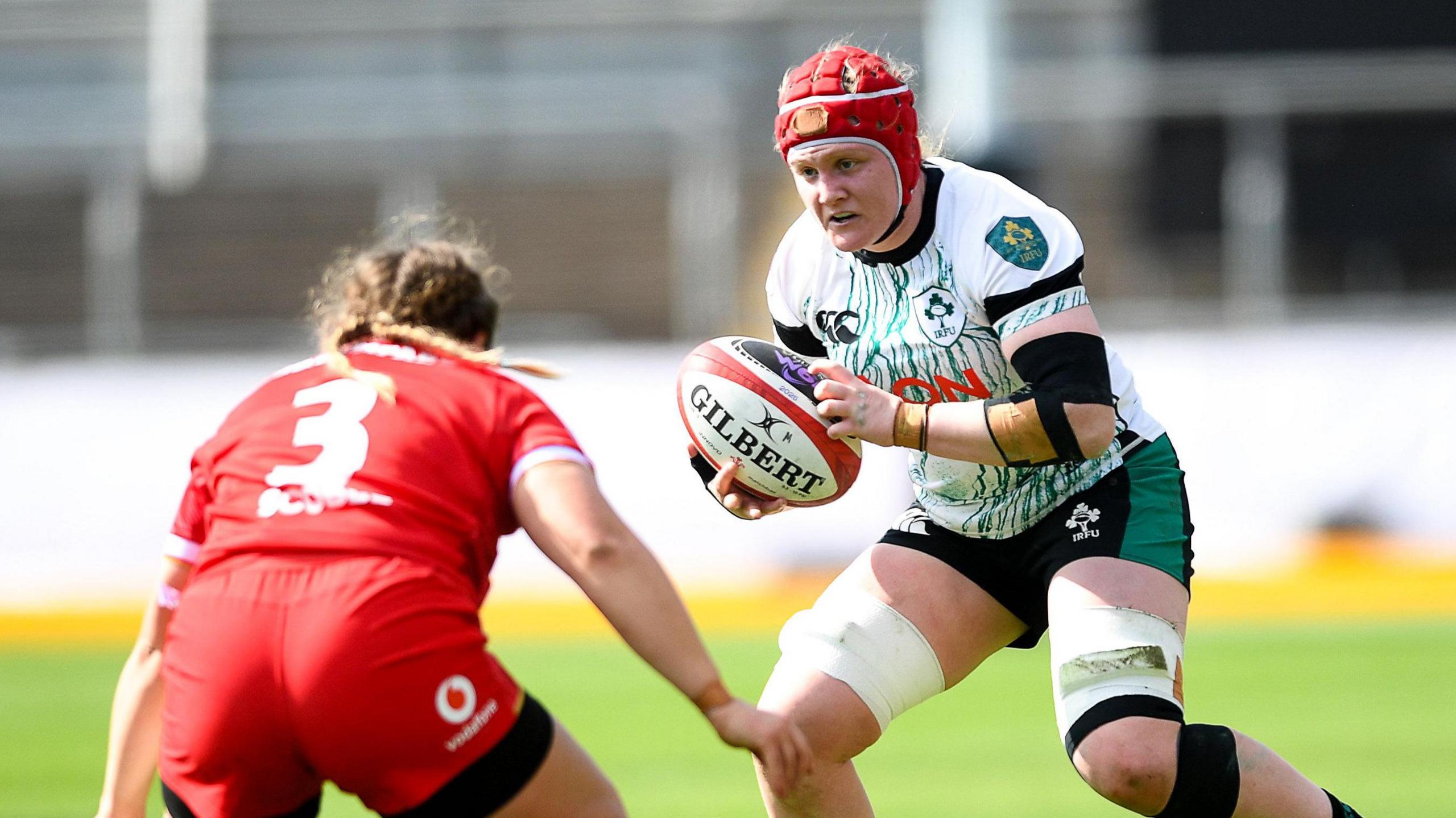 Aoife Wafer in action for Ireland against Wales