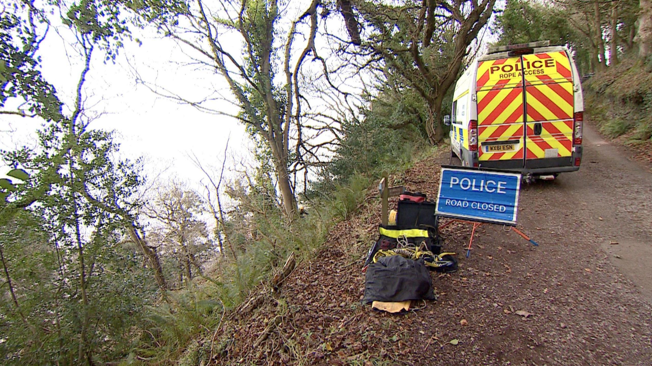 Rope teams searching a wooded area in Minehead