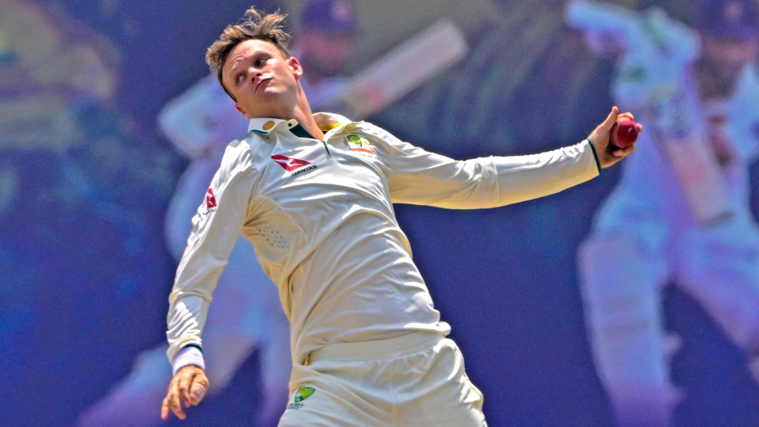 Australia spinner Matthew Kuhnemann bowls during Test against Sri Lanka in Galle