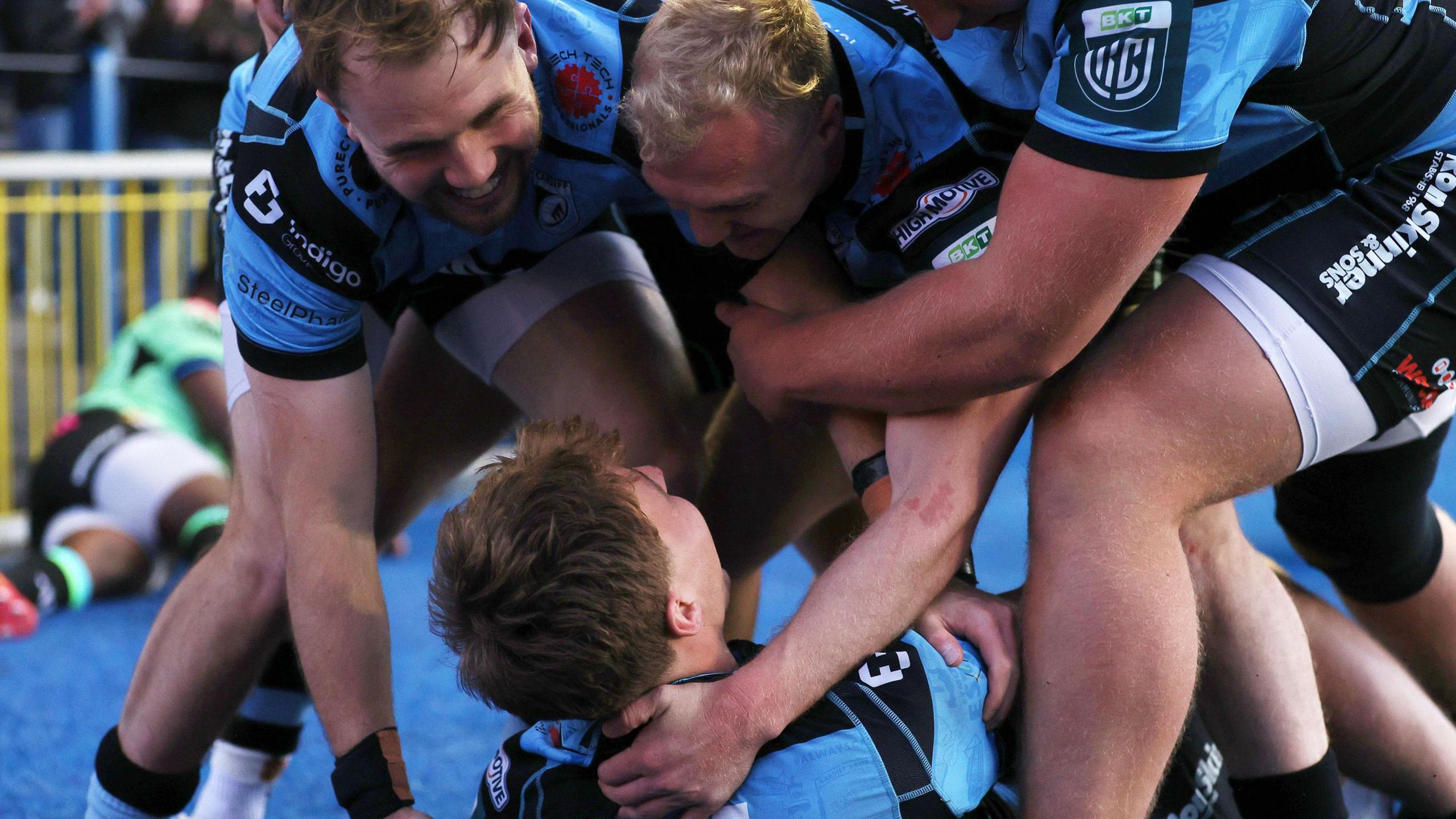 Cardiff players celebrate after winning 11 league games this season