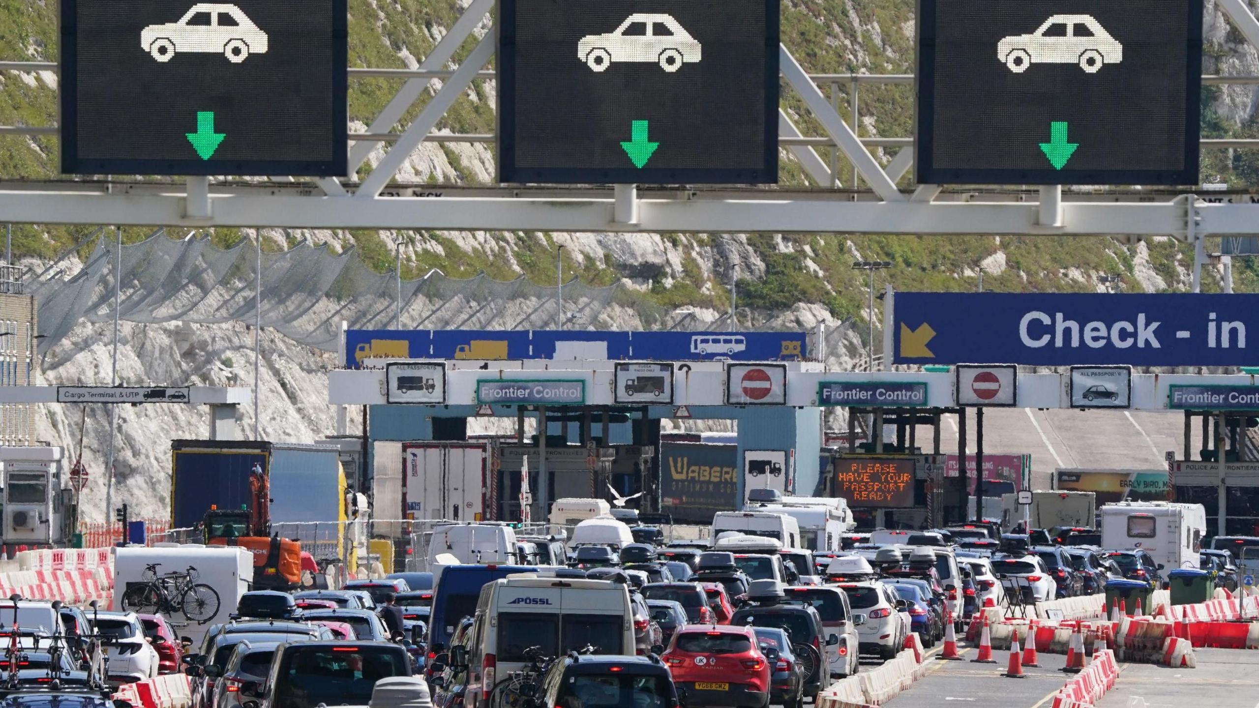 Cars queue up at the Port of Dover