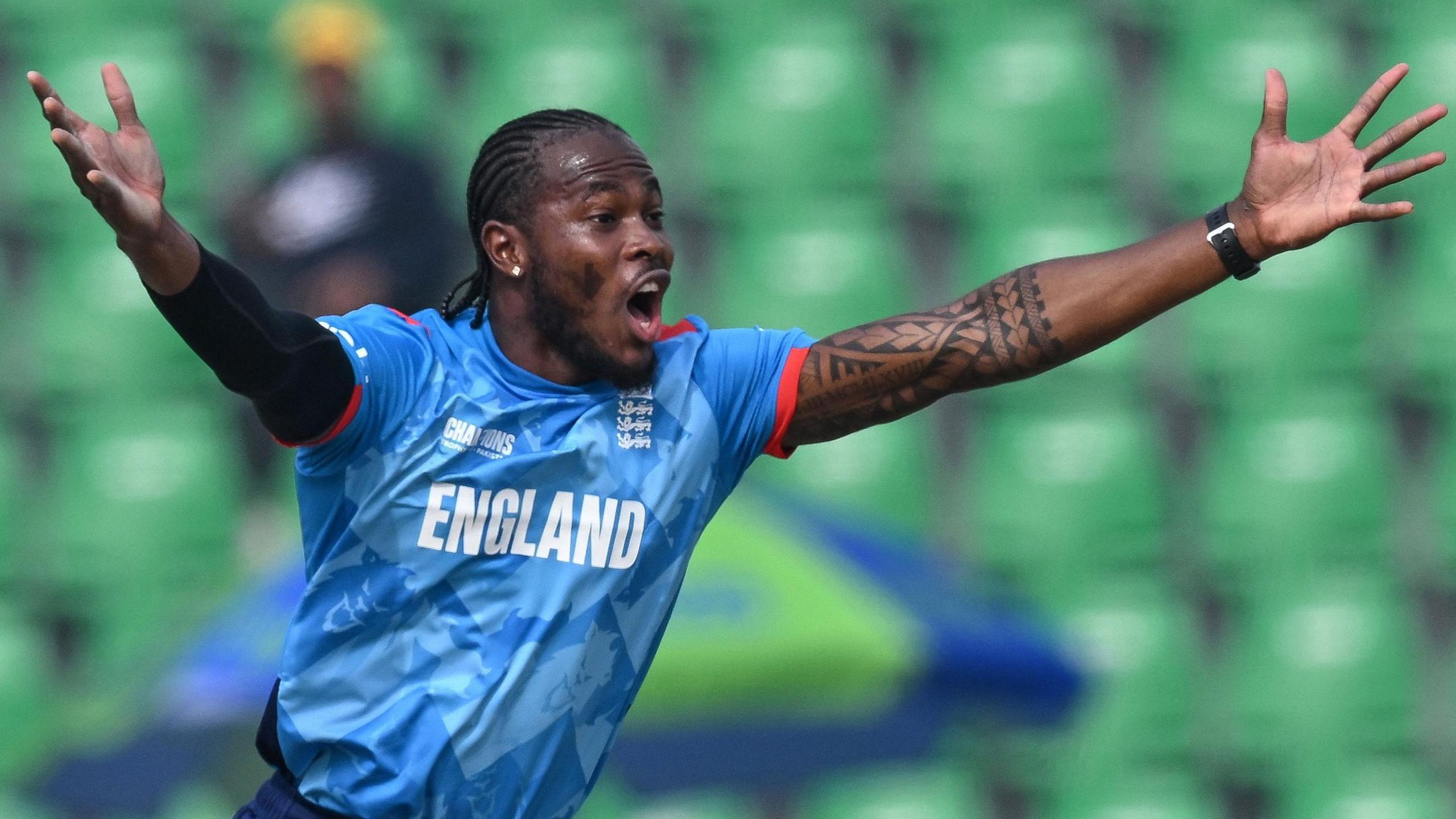 England's Jofra Archer appeals for a wicket