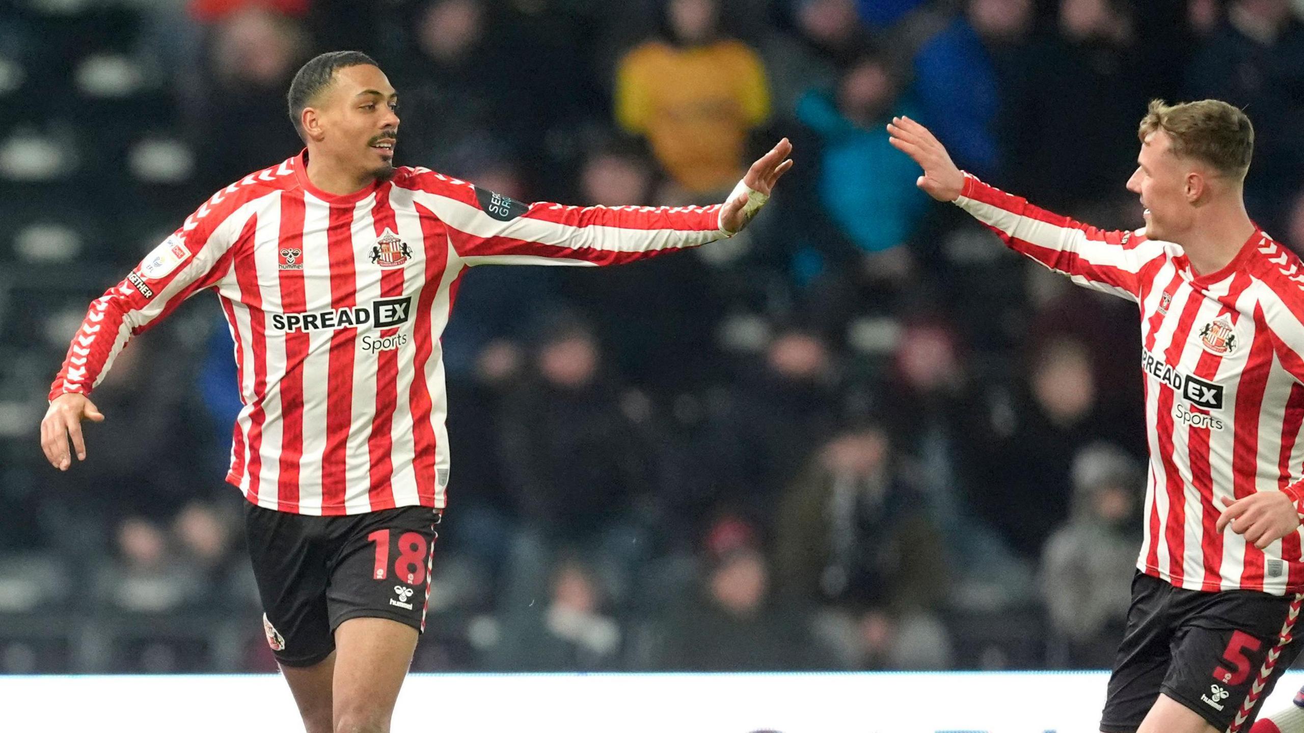 Sunderland striker Wilson Isidor celebrating his goal that is then disallowed