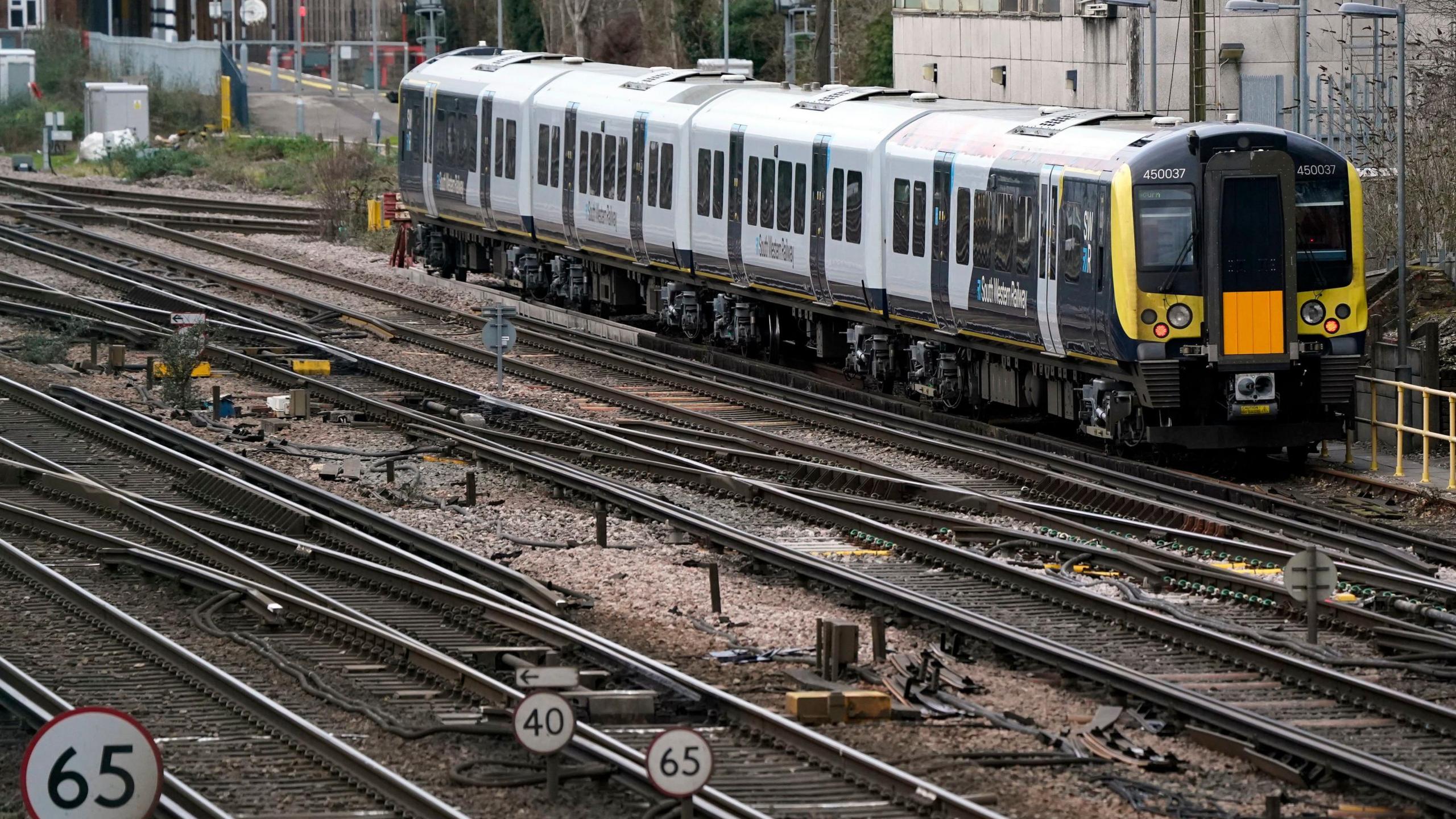 A South Western Railway train in a siding