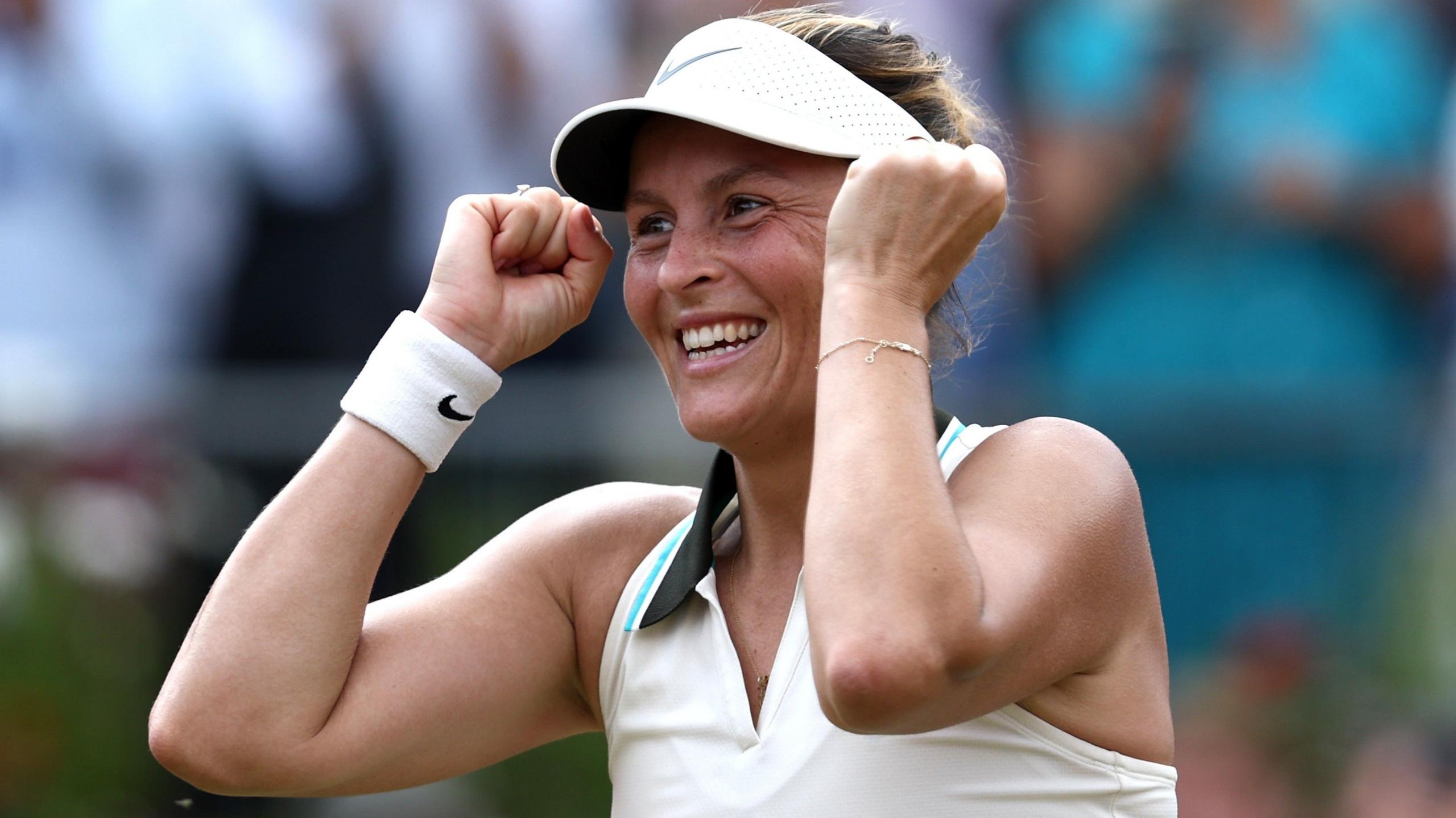 Tatjana Maria celebrates victory over Amanda Anisimova at Queen's