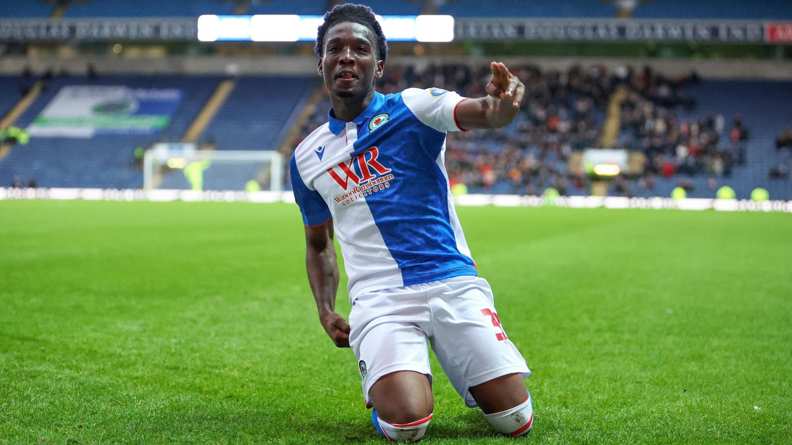 Blackburn's Amario Cozier-Duberry celebrating scoring against Luton