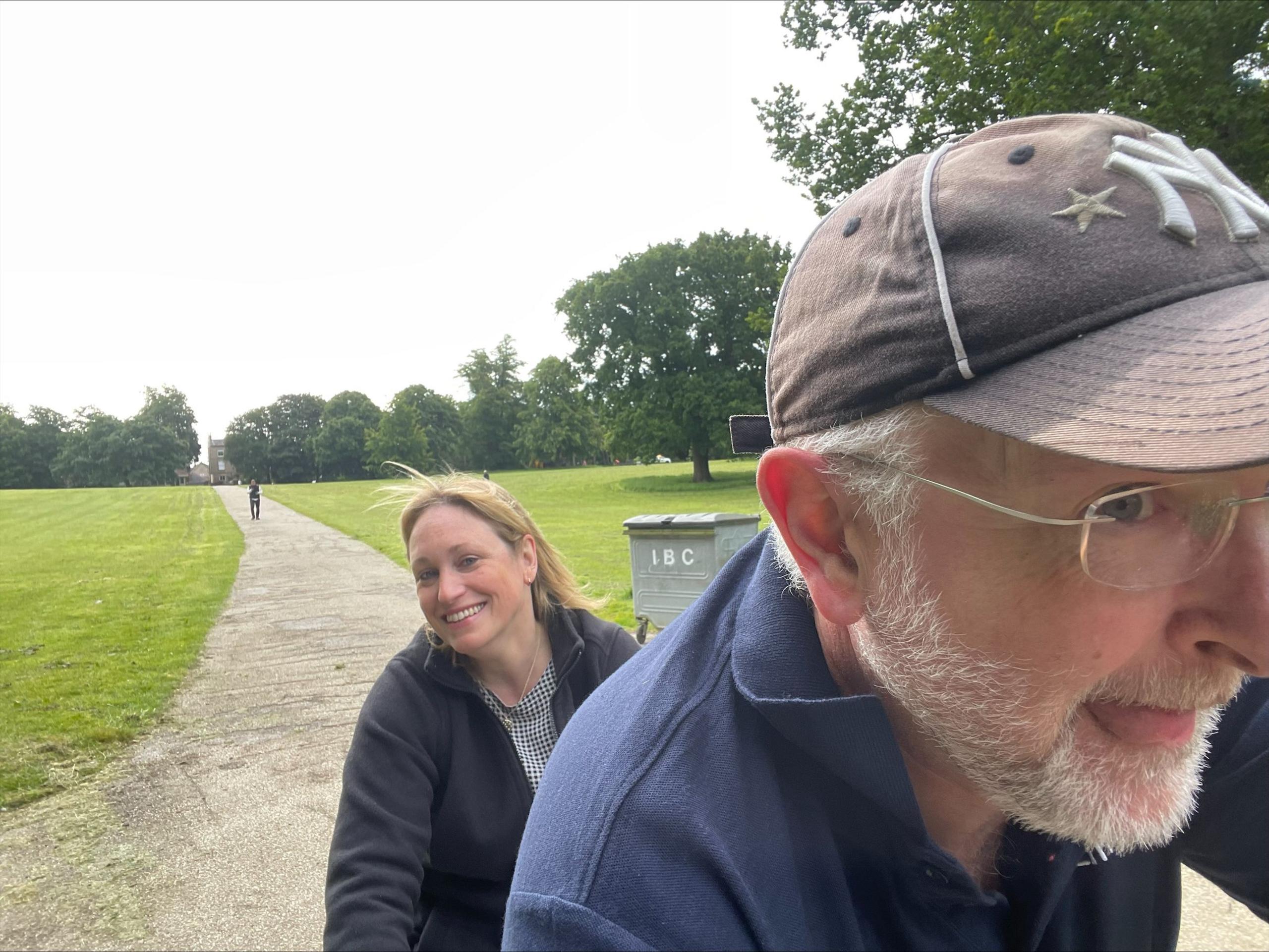 Ian Seeley and fellow employee Nicola Weldon heading to work on the tandem bike