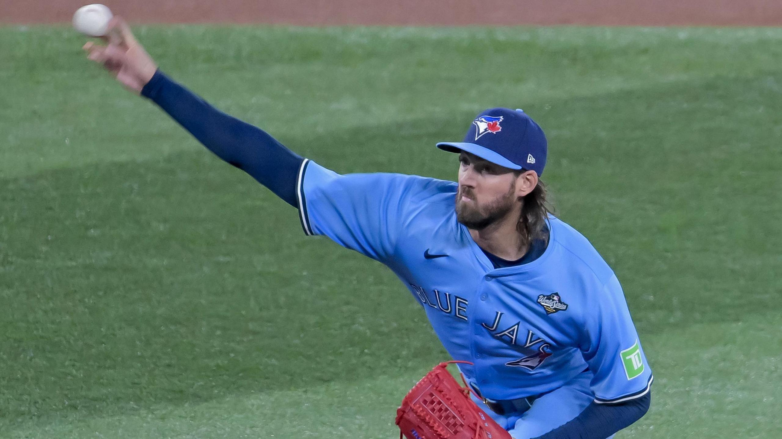 Toronto Blue Jays pitcher Kevin Gausman throws a pitch