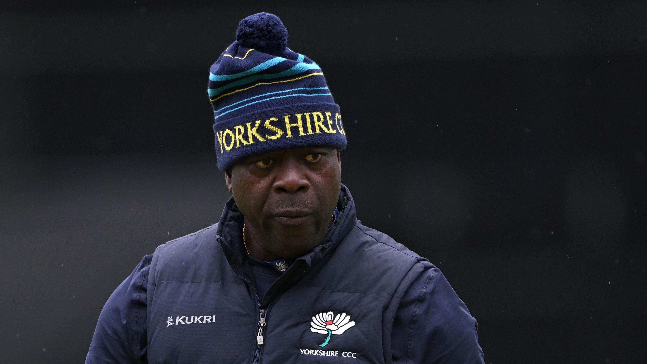 Outgoing Yorkshire head coach Ottis Gibson wearing a bobble hat