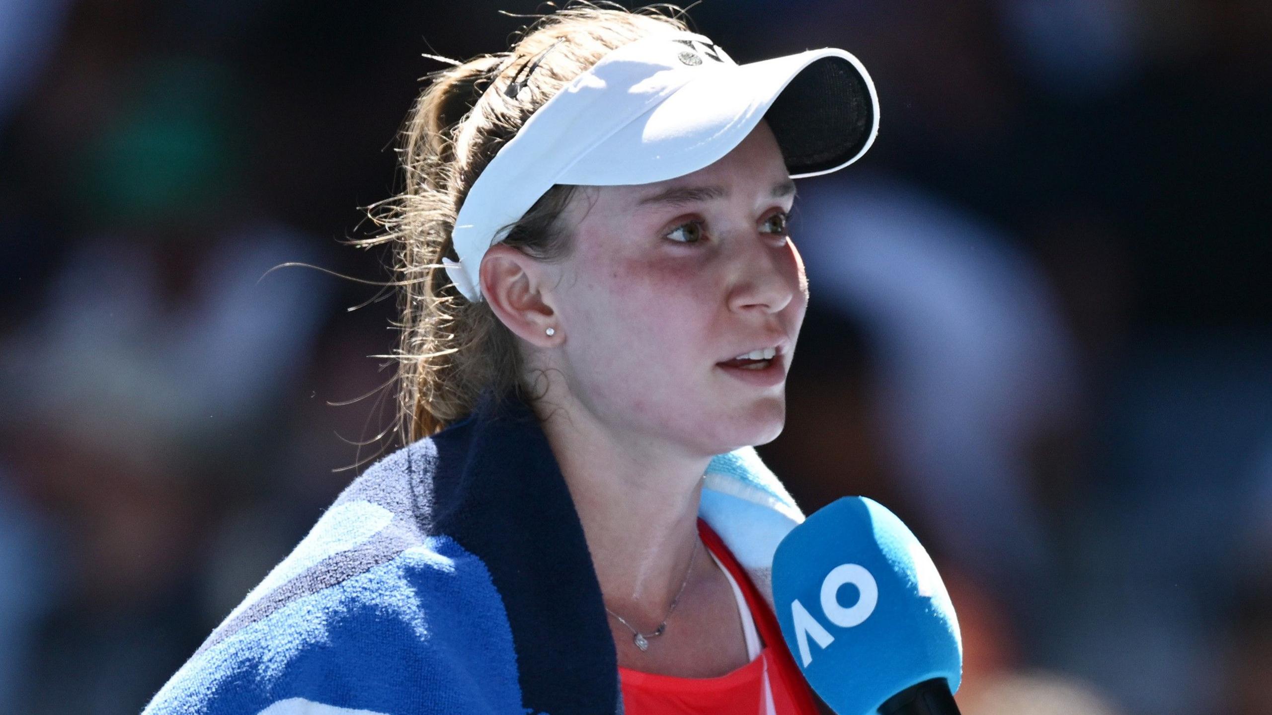 Elena Rybakina speaking to the crowd at the Australian Open