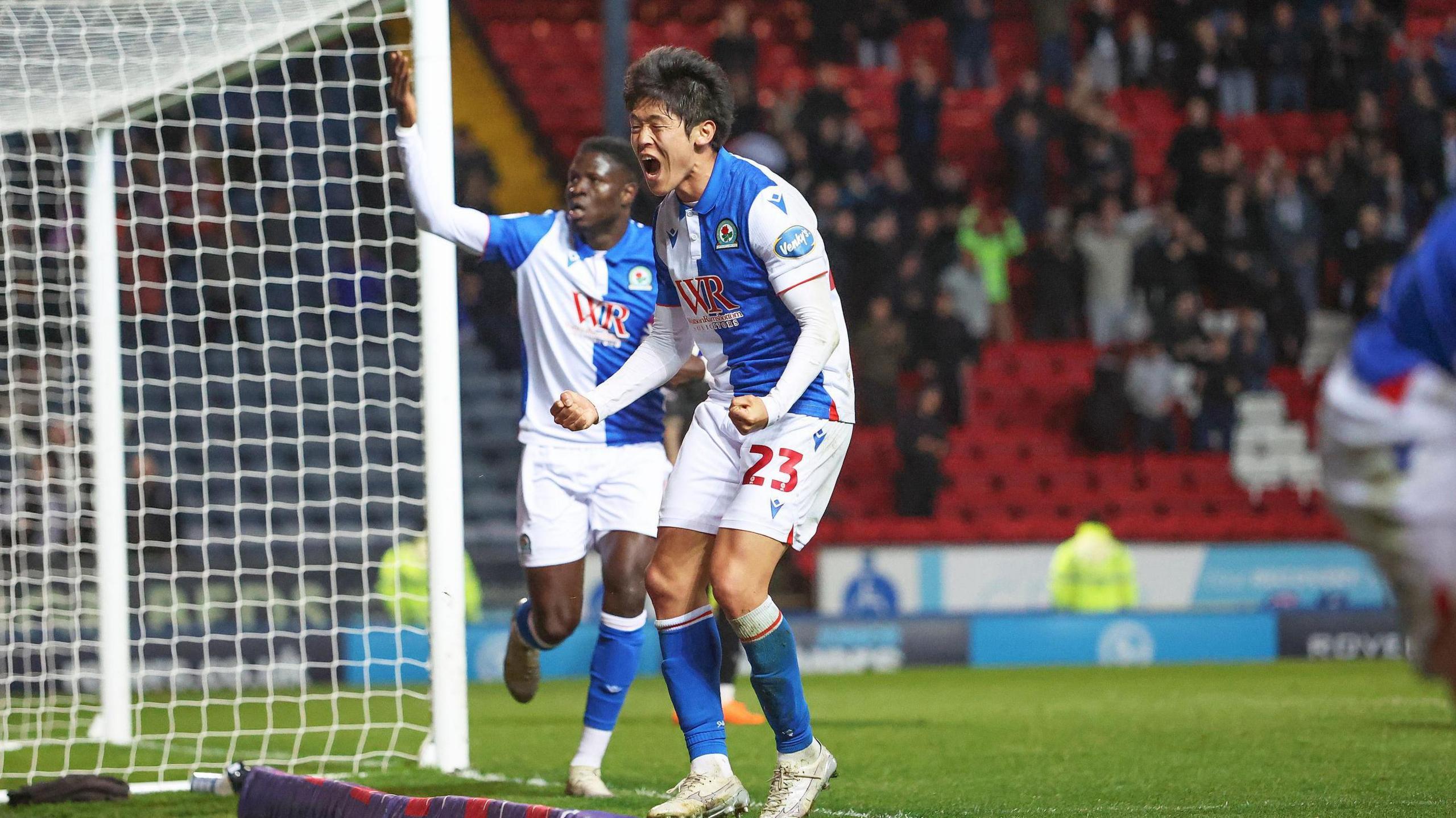 Yuki Ohashi celebrates scoring Blackburn's second at Ewood Park