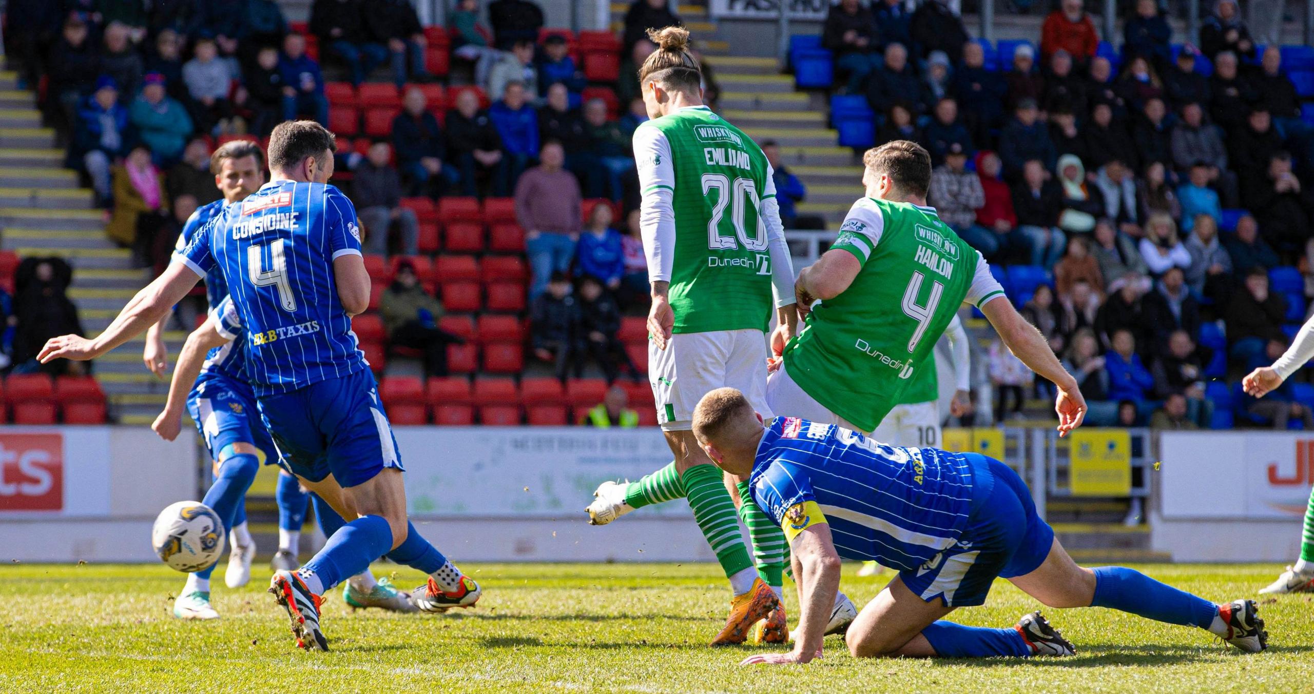 Hibs' Paul Hanlon scores against St Johnstone