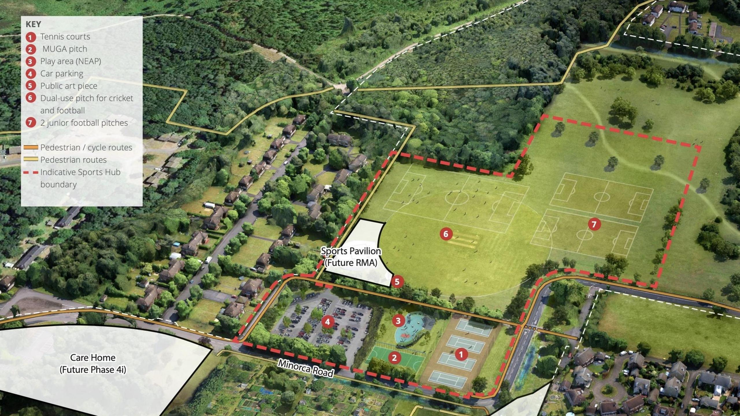 A plan of the facilities available as part of the sports hub.