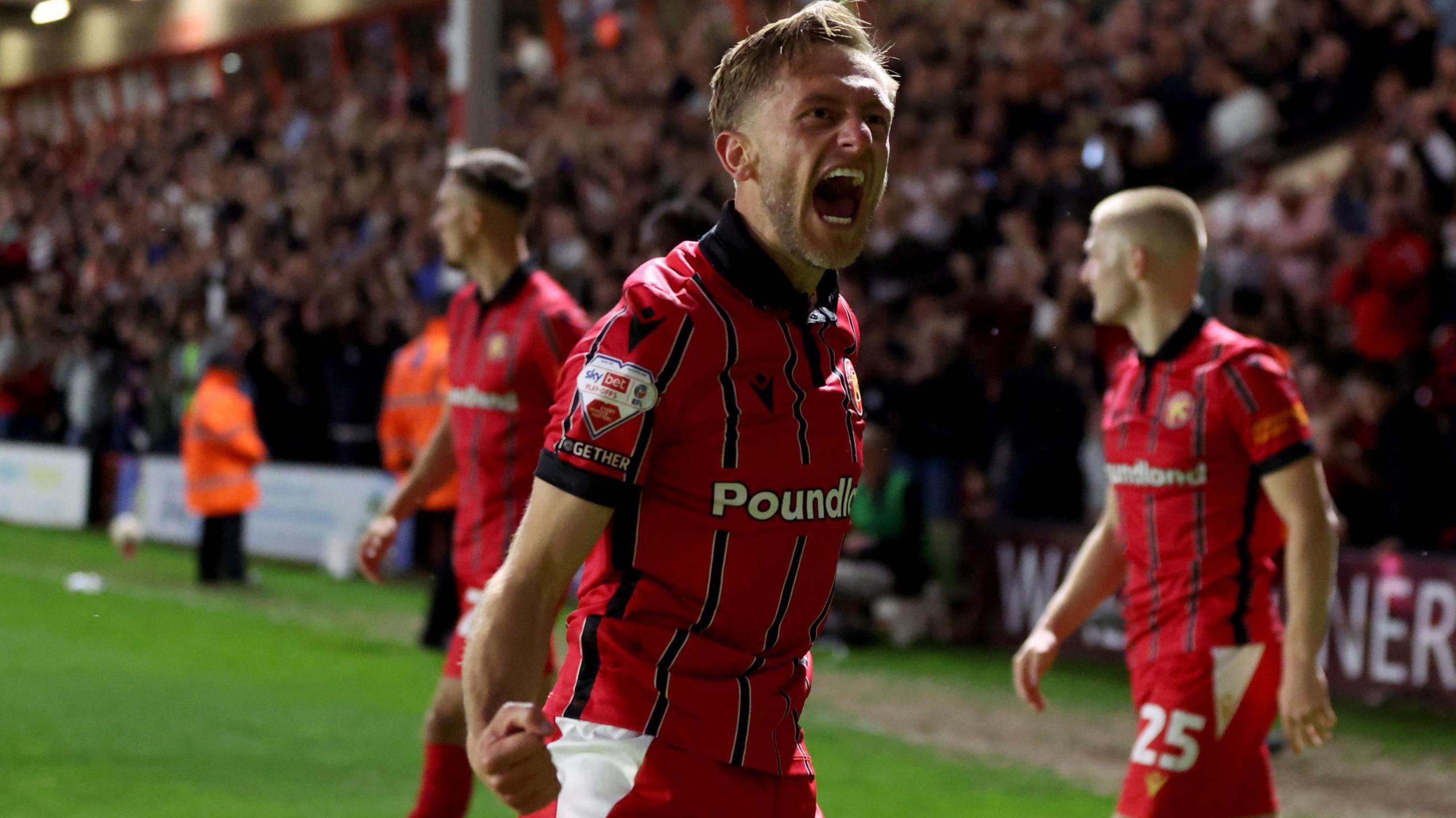 Charlie Lakin celebrates after scoring for Walsall