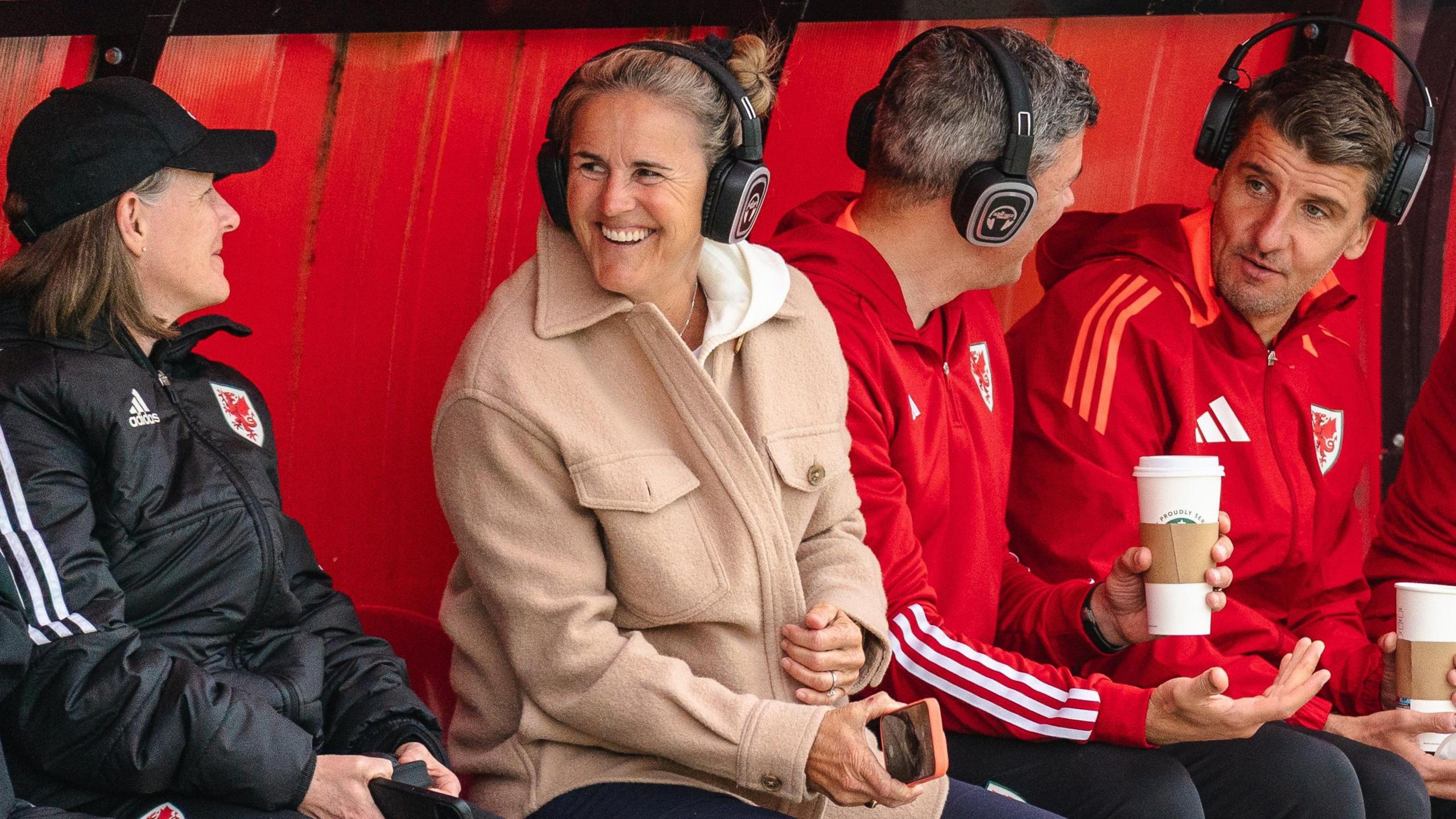 Brandi Chastain (second left) shares a gag  during the FAW's Pro Licence course
