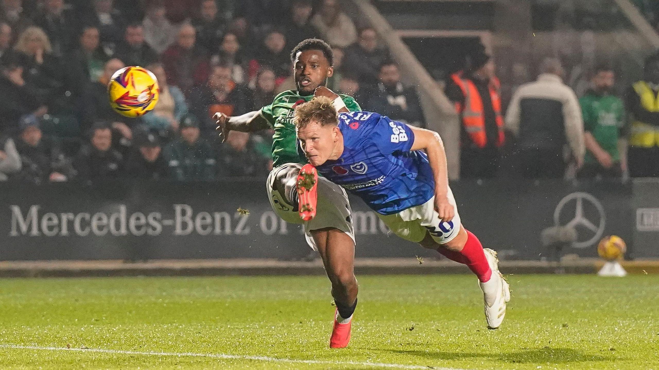 Matt Ritchie goes close with a first-half diving header for Portsmouth