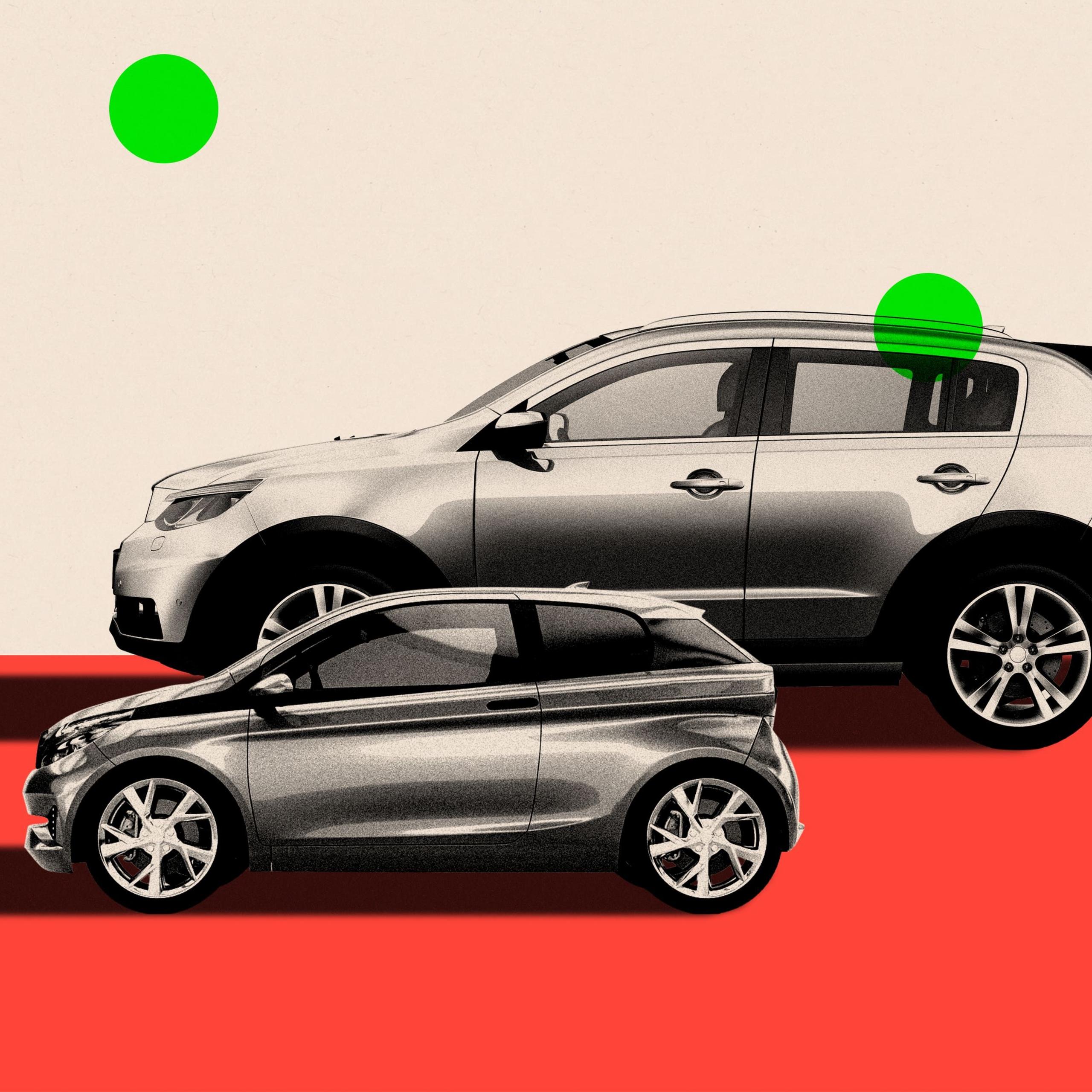 A treated image showing a large car next to a small one