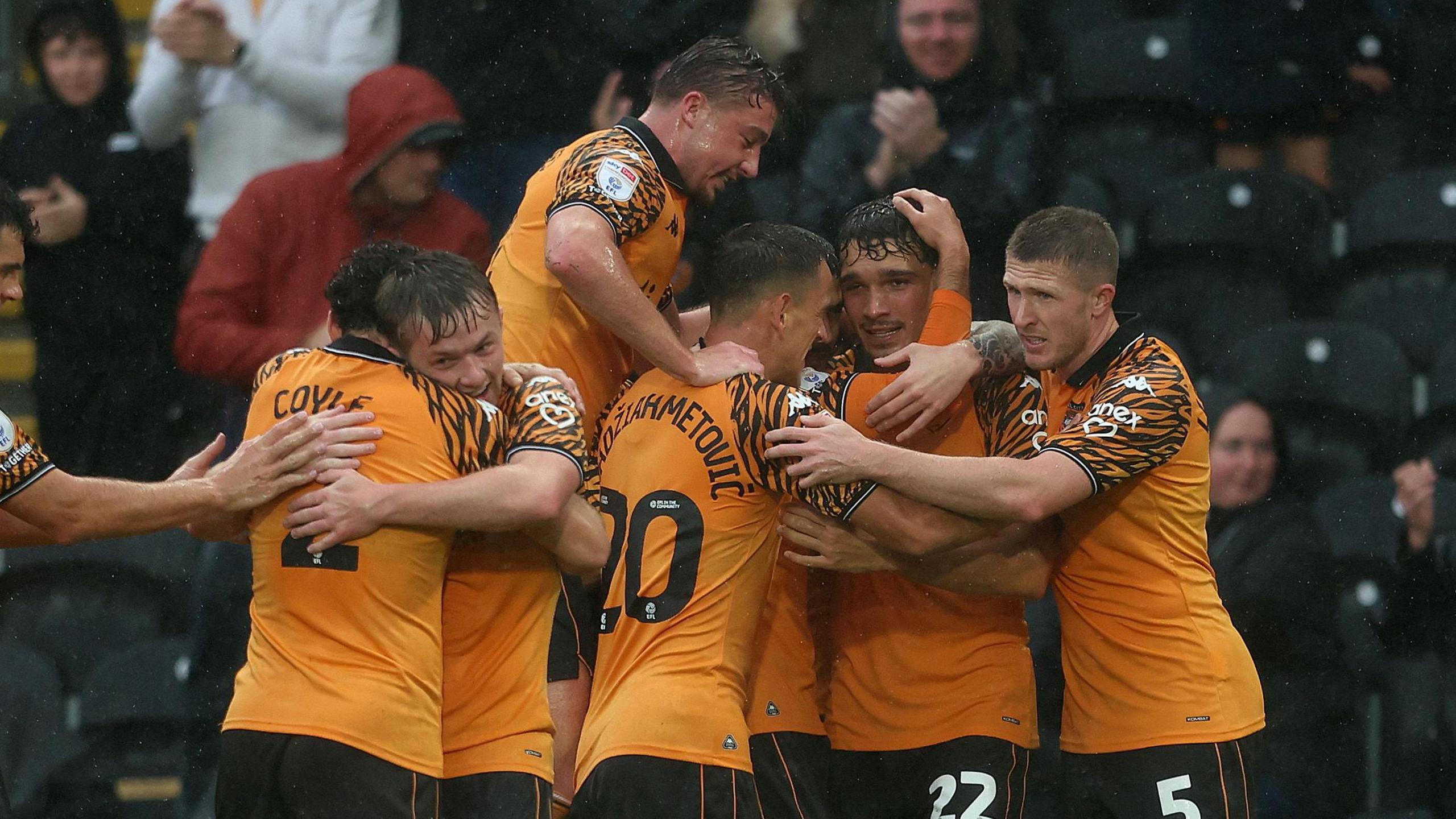 Hull City celebrate their opening goal