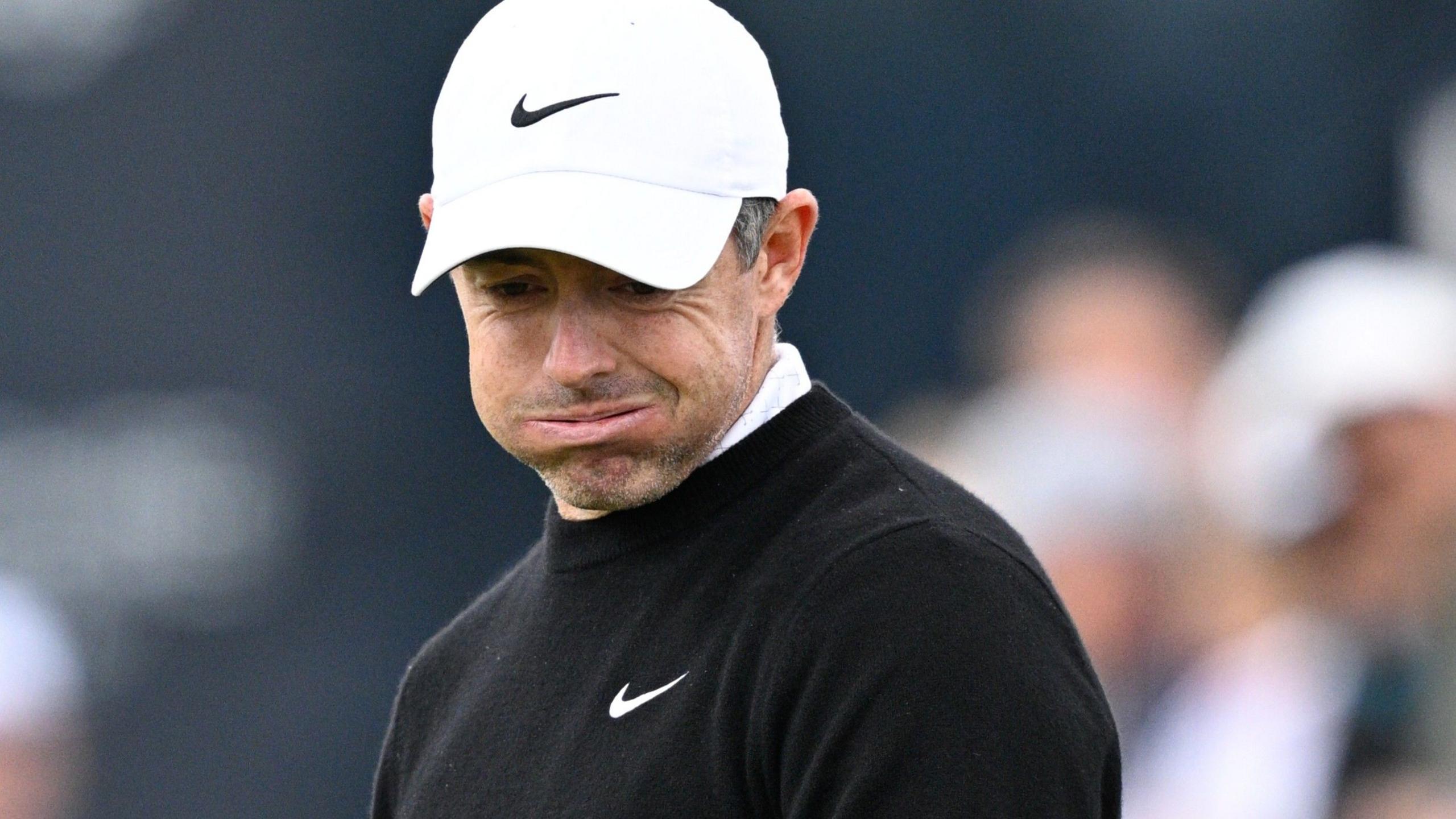 Rory McIlroy pulls a face as he reacts to a missed putt during round one of the 2026 US PGA Championship