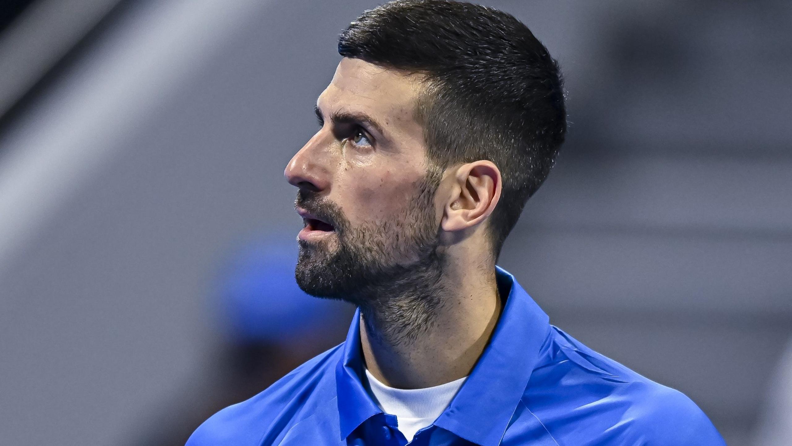 Novak Djokovic reacts to a point during the Qatar Open in February