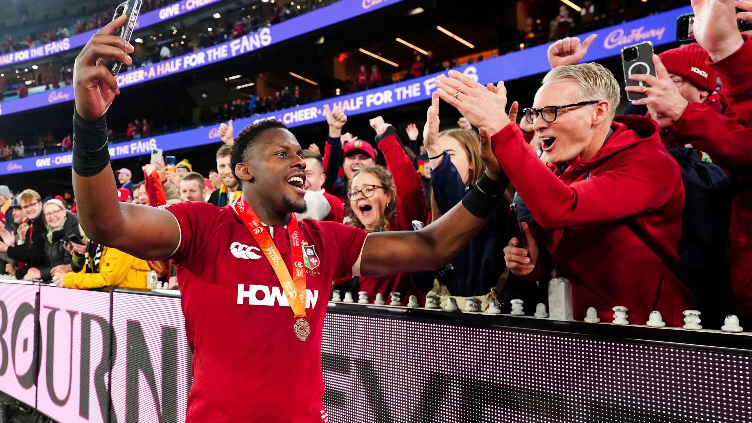 Maro Itoje celebrates