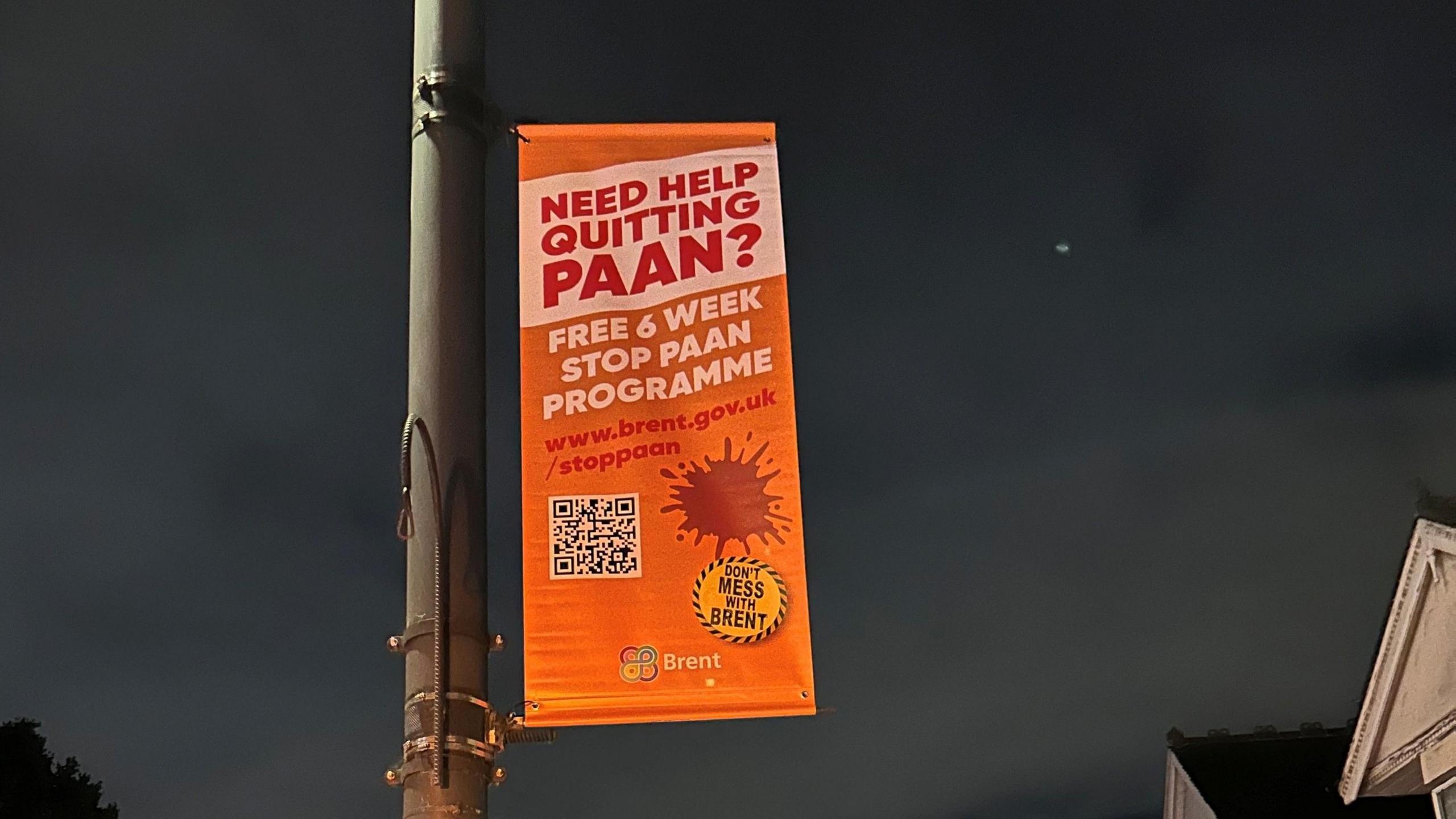  flag of an advertisement of a campaign to quit paan by Brent Council