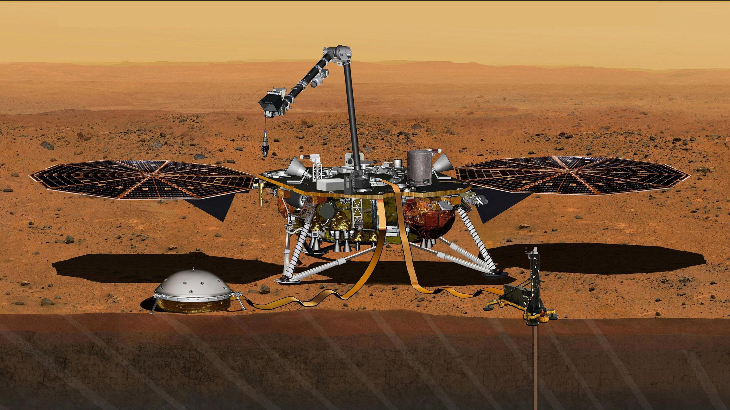 An artist impression of the Nasa Martian lander InSight on Mars